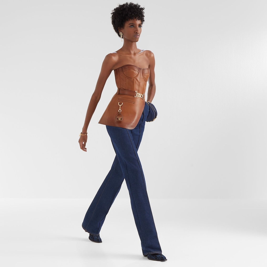 Shaded effect tan leather bustier - 4
