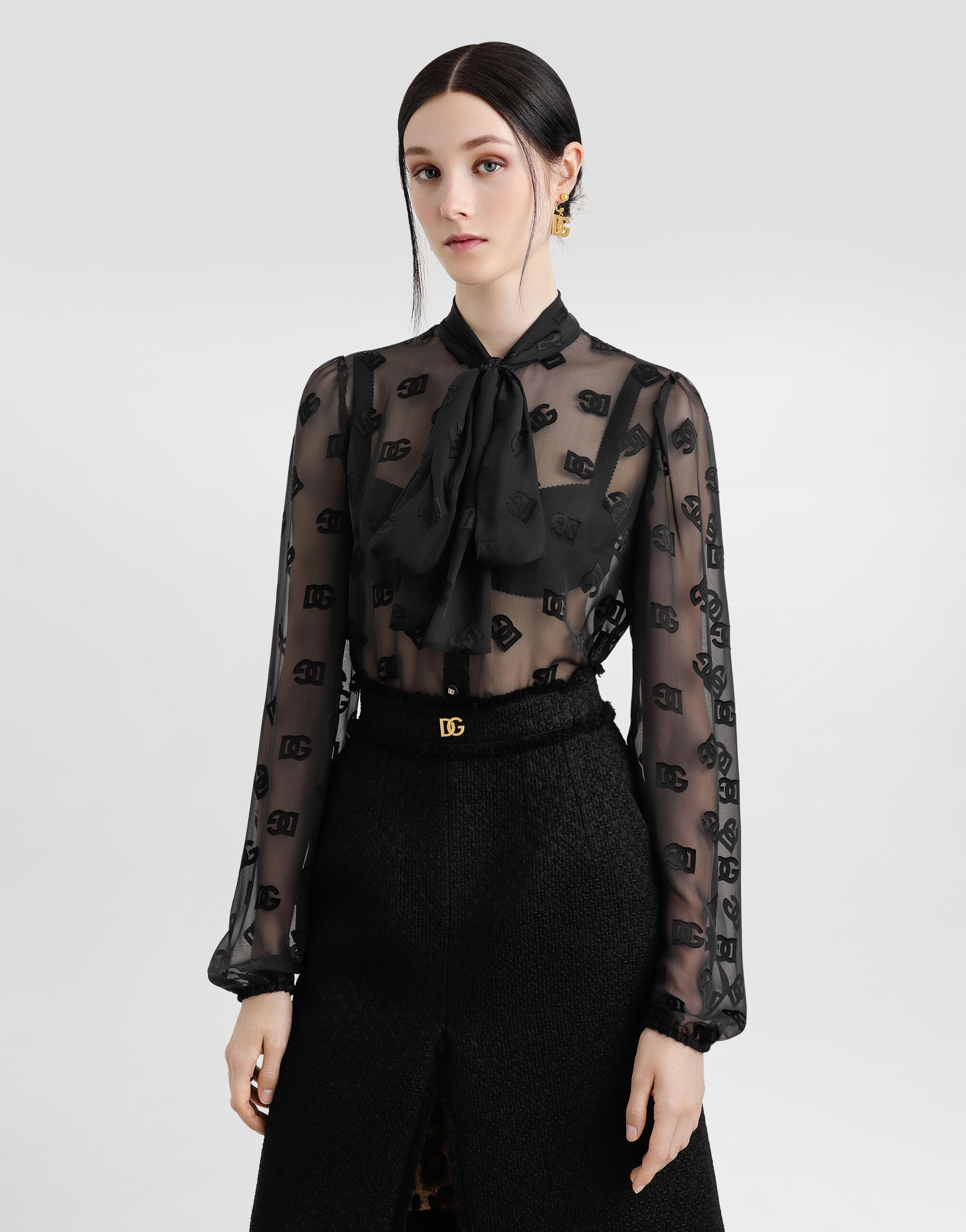Silk shirt with dévoré DG logo - 4