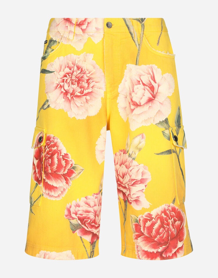 Denim shorts with all-over carnation print - 1