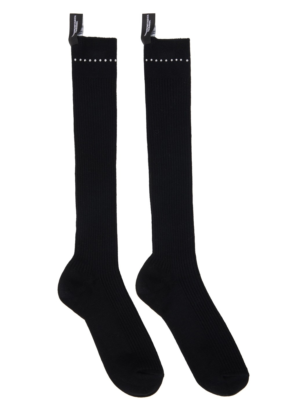 Black Stud Trim Hi Socks - 1