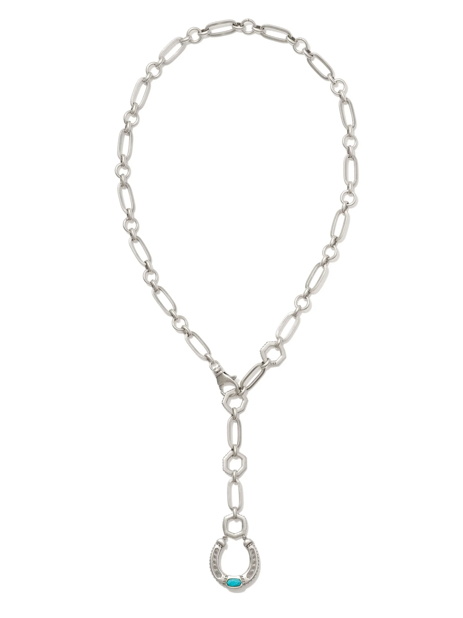 Noble Vintage Silver Horseshoe Y Necklace in Variegated Dark Teal Magnesite - 1