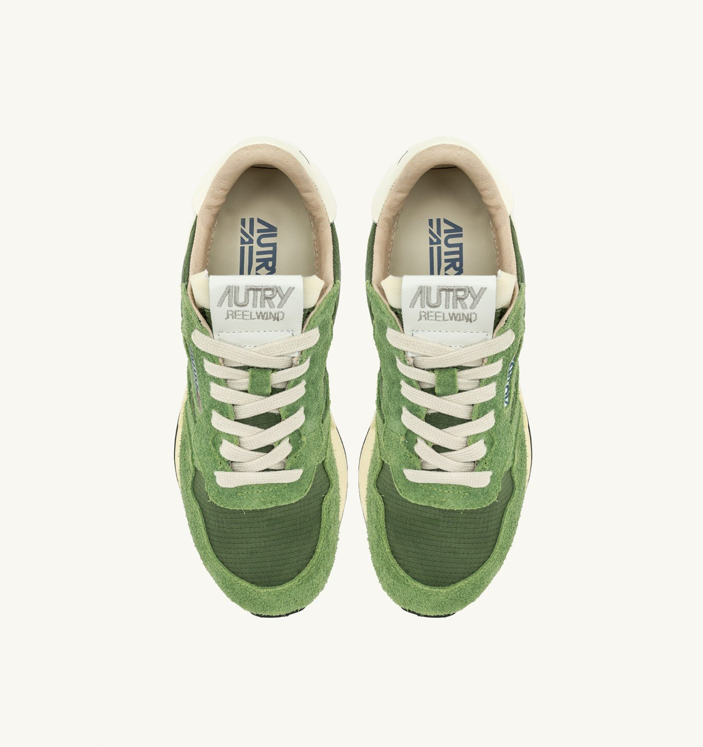 REELWIND LOW SNEAKERS IN MILITARY GREEN AND MARSHMALLOW NYLON AND SUEDE - 5