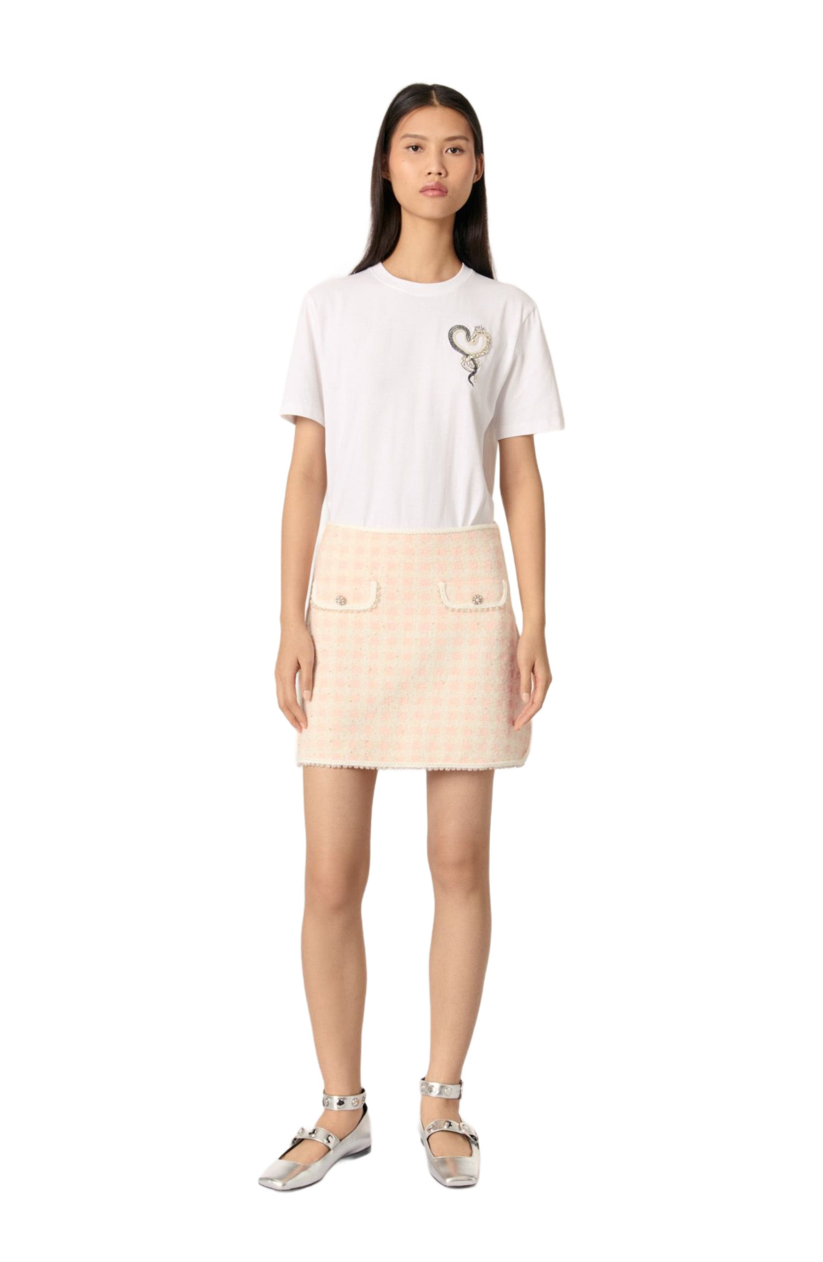 maje Short tweed-effect knit skirt in Pink/ecru at Nordstrom - 1
