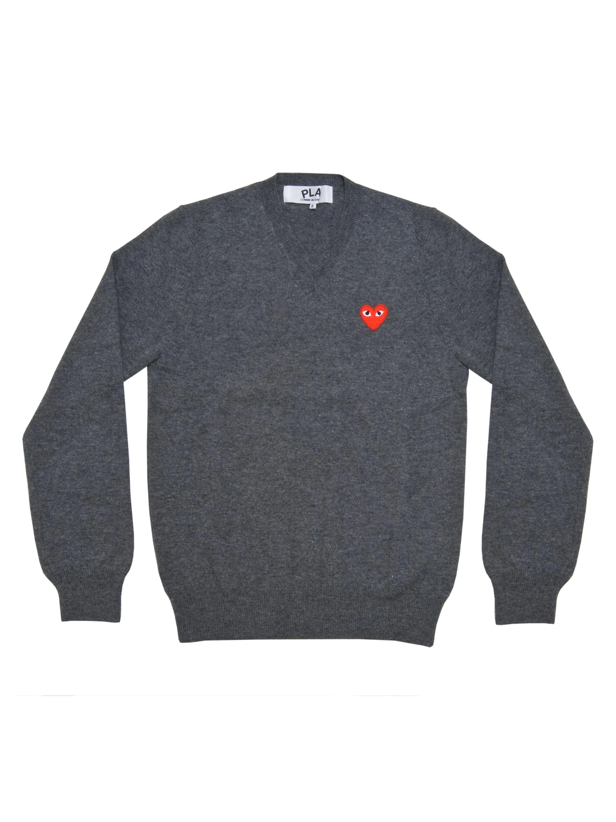 Women's Double Heart Play V-Neck Sweater - Grey - 1