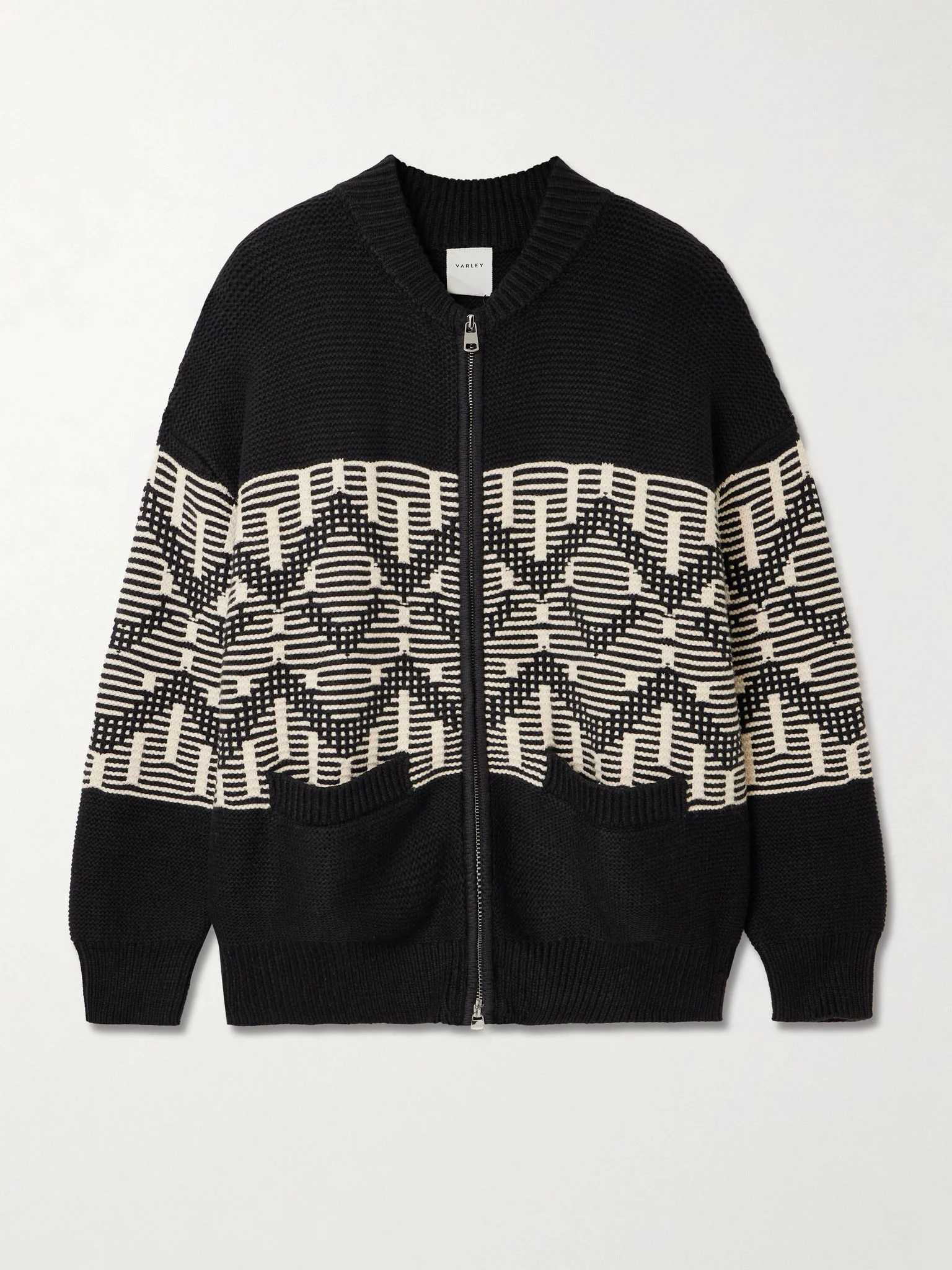 Linnea Fair Isle cotton-blend cardigan Black - 1
