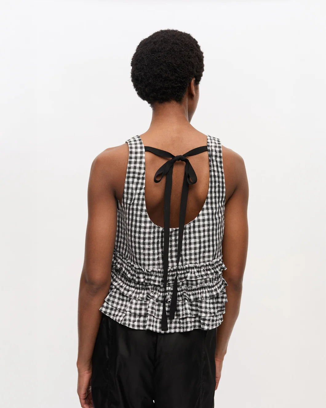 CRINKLED CHECK FRILL TOP - 3