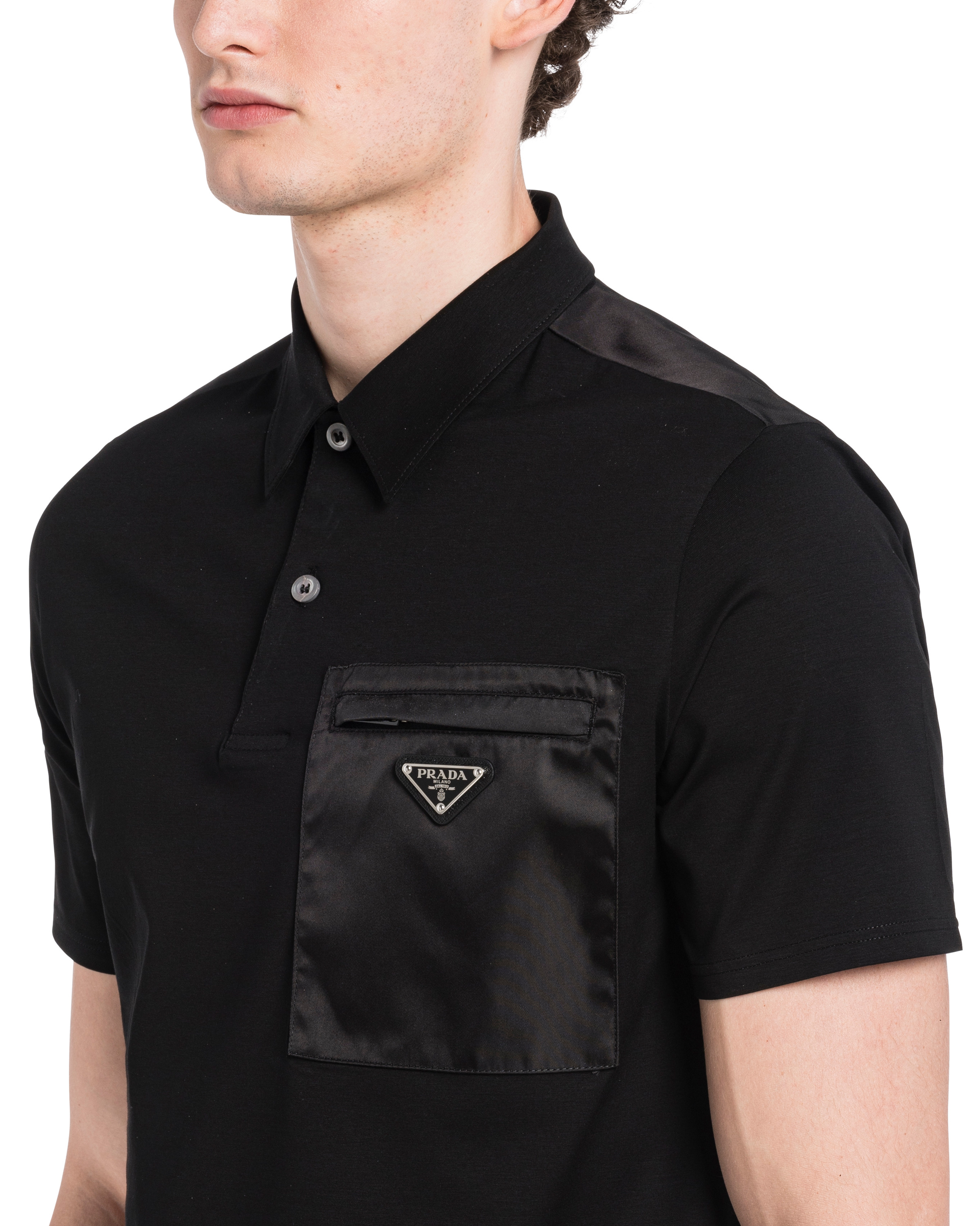 Stretch cotton polo shirt with Re-Nylon details - 5