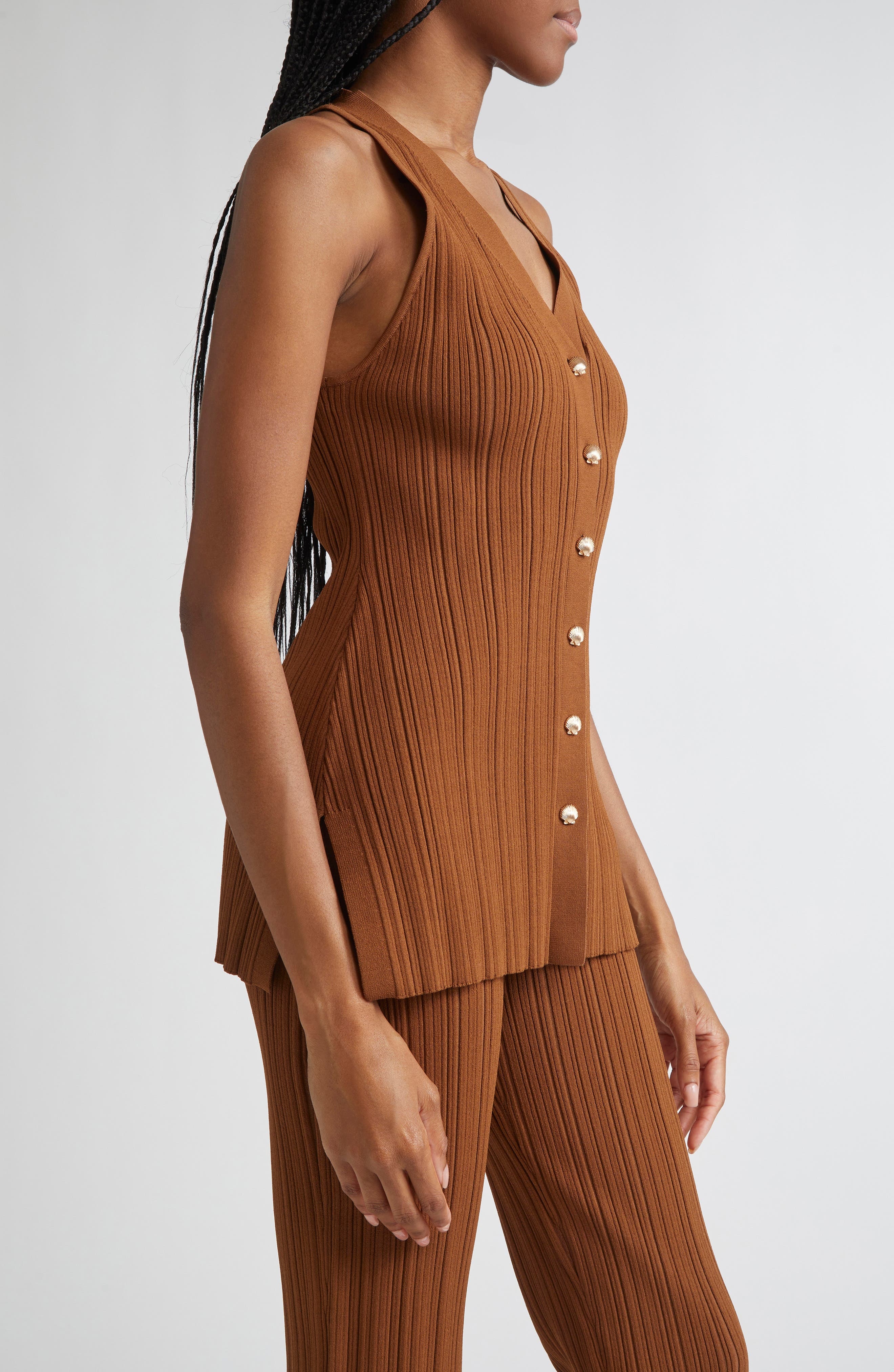 Veronica Beard Dax Variegate Rib Sweater Vest in Dark Whisky at Nordstrom - 4