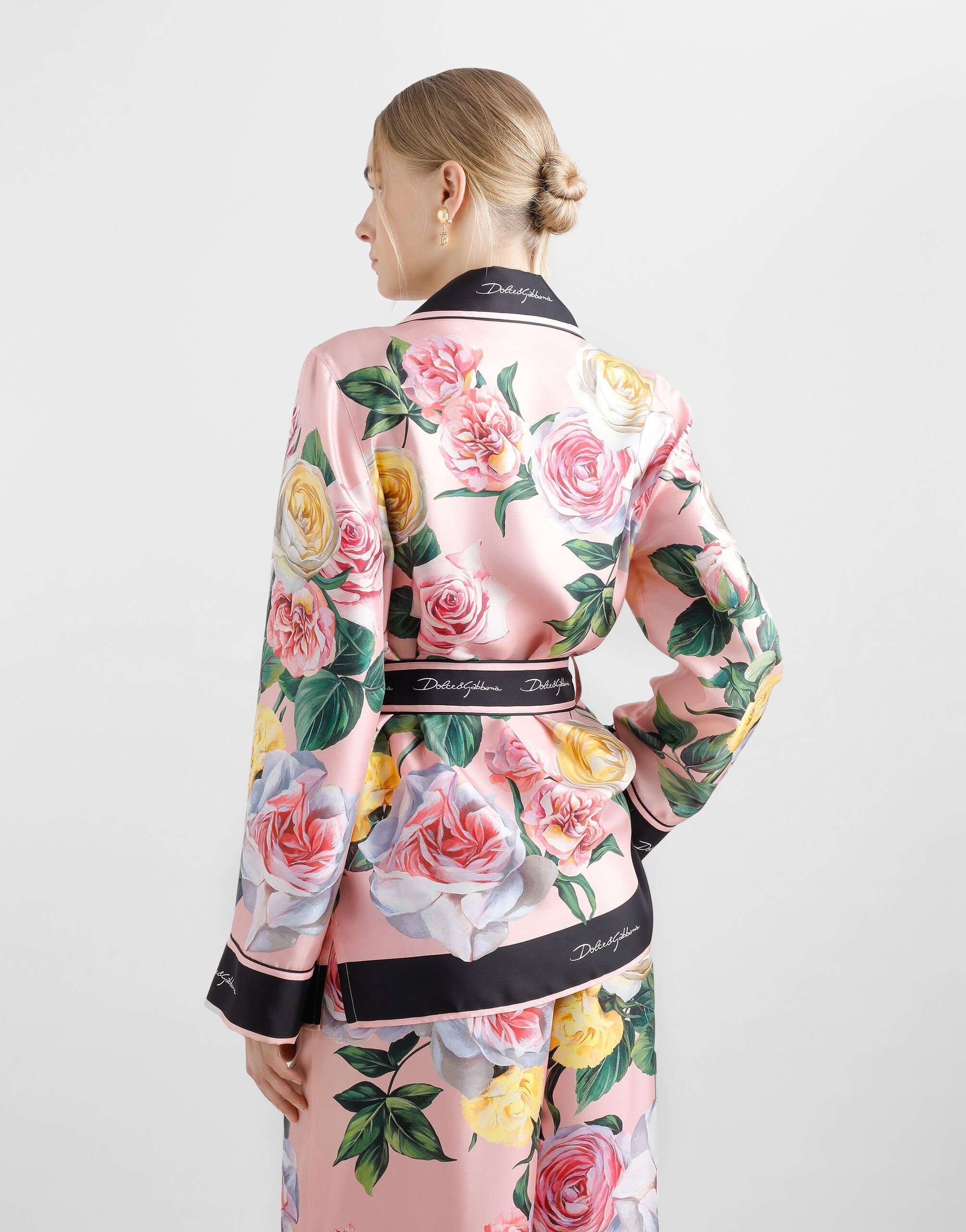 Twill pajama shirt with rose and peony print - 5