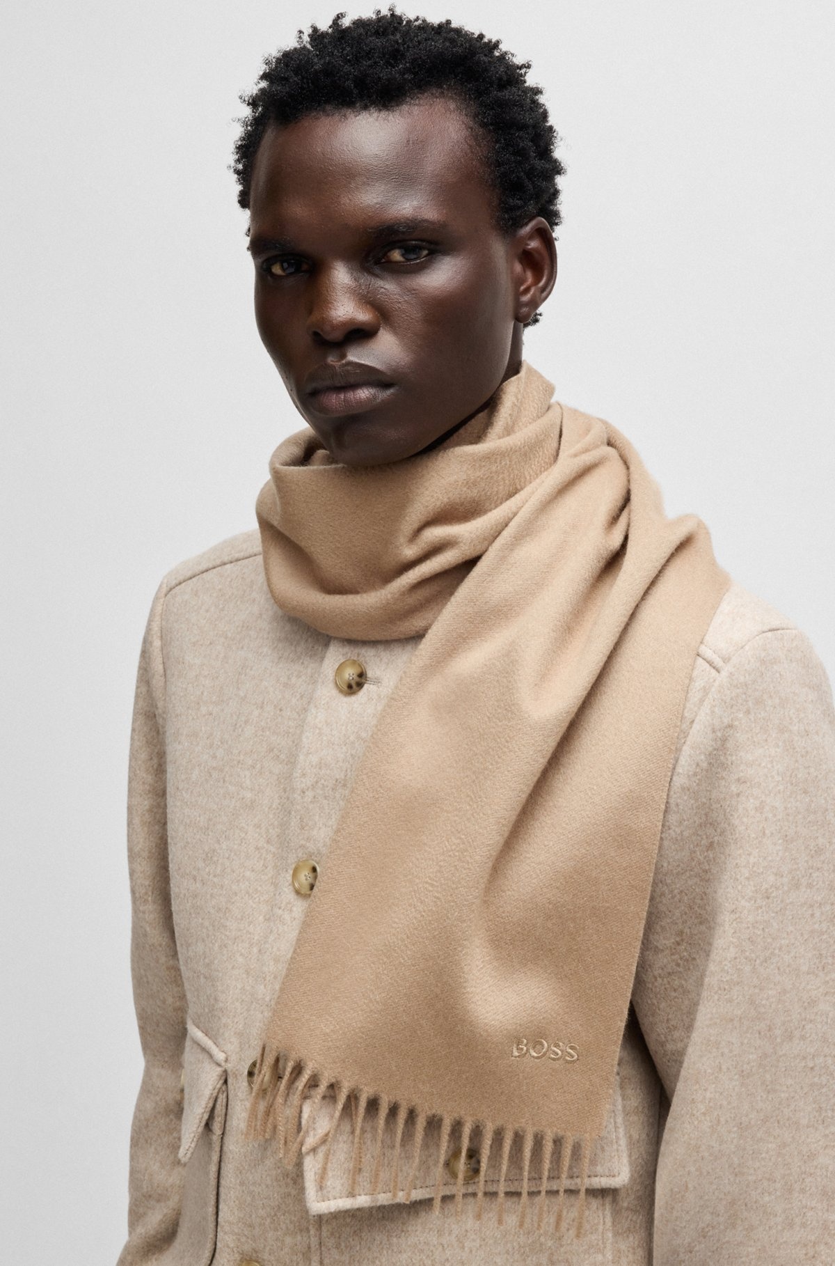 ITALIAN-CASHMERE SCARF WITH FRINGING AND EMBROIDERED LOGO - 3