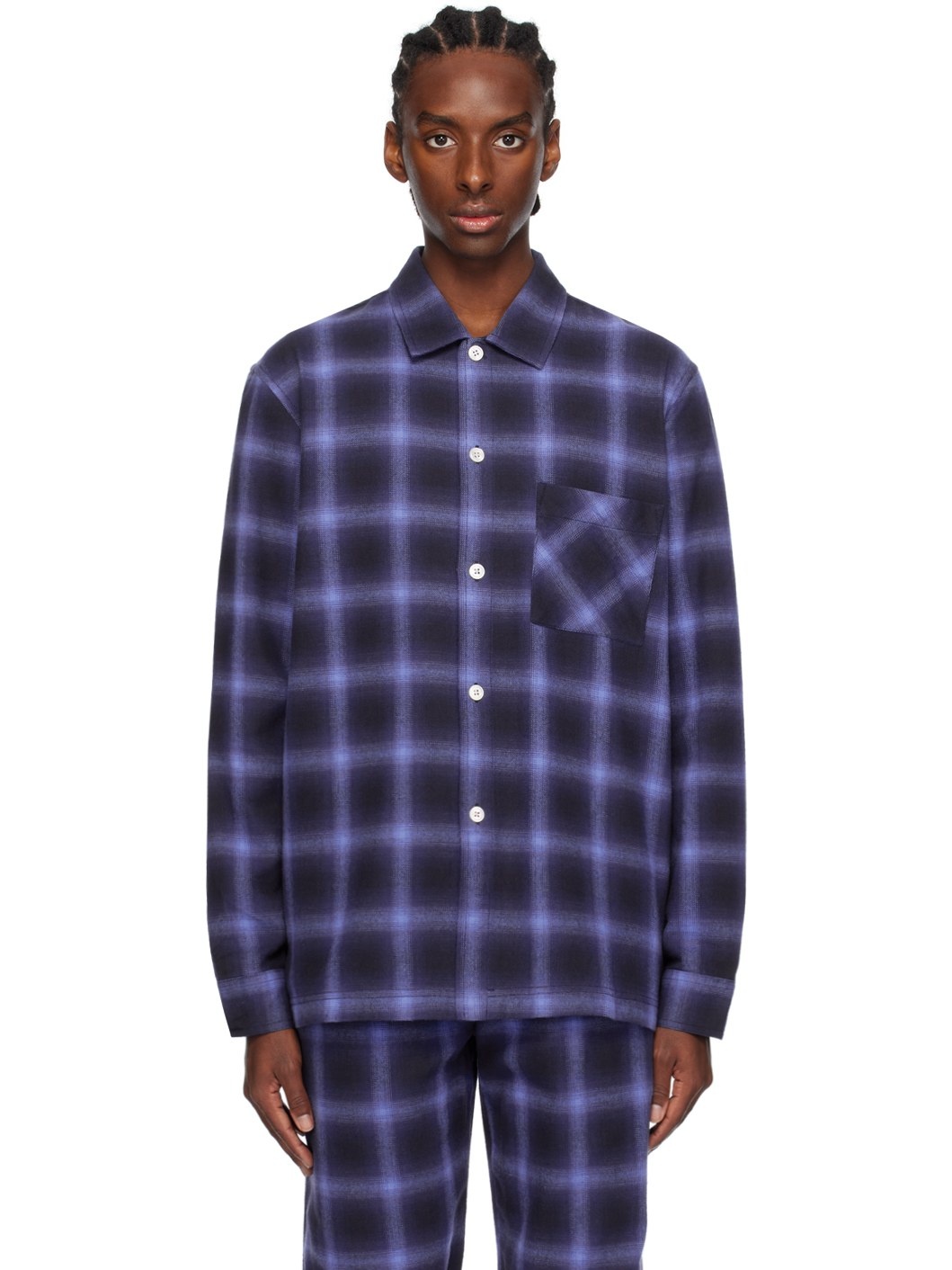 Navy Plaid Pyjama Shirt - 1