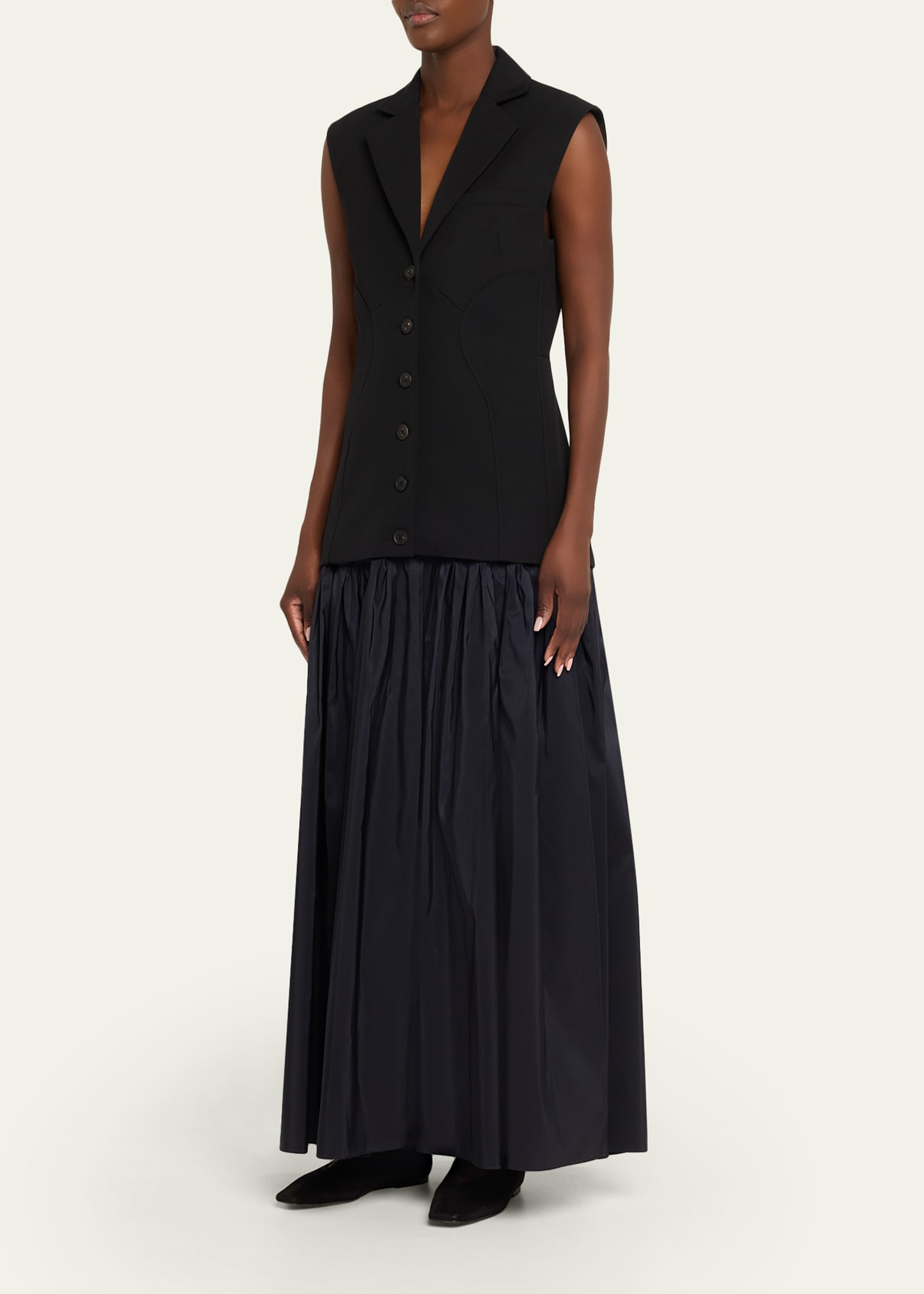 Sleeveless Waistcoat Silk Faille Maxi Dress - 4