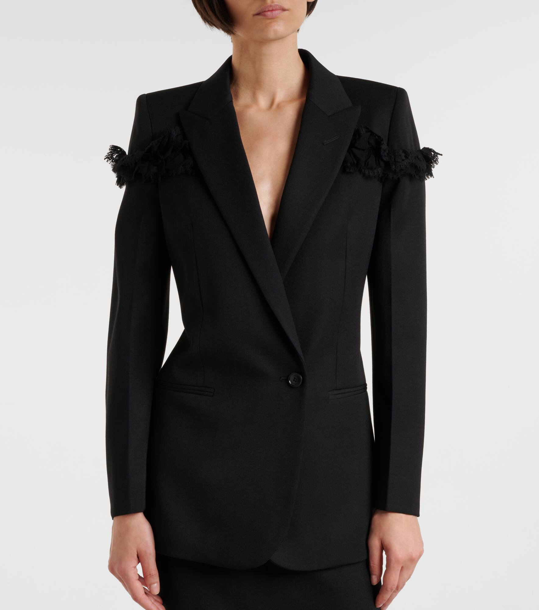 Lace-trimmed wool blazer - 7
