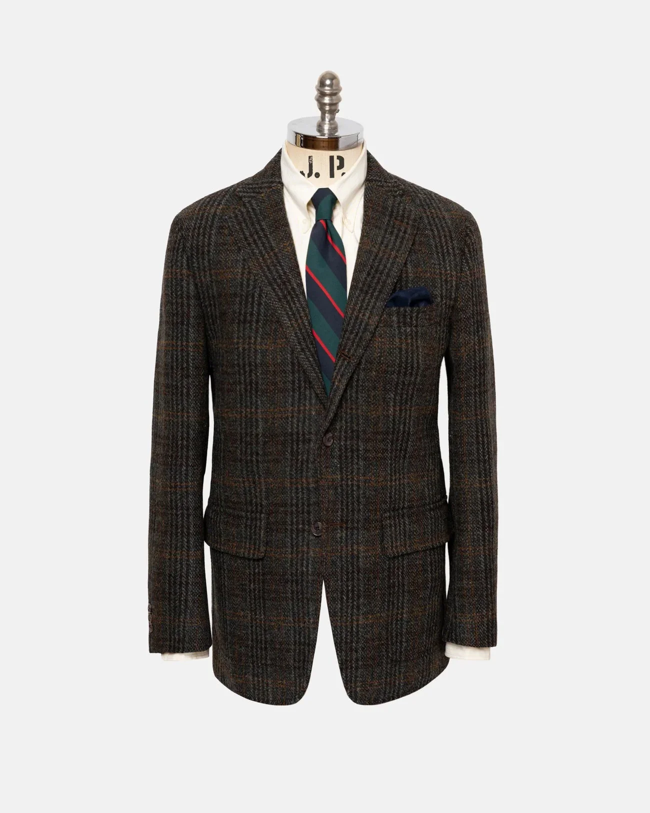 MADE-IN-USA OLIVE PLAID HARRIS TWEED SPORT COAT - 1
