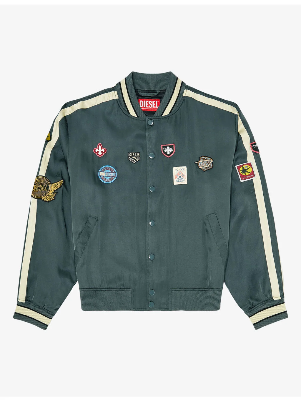 Embroidered-Patches Satin Bomber Jacket - 1