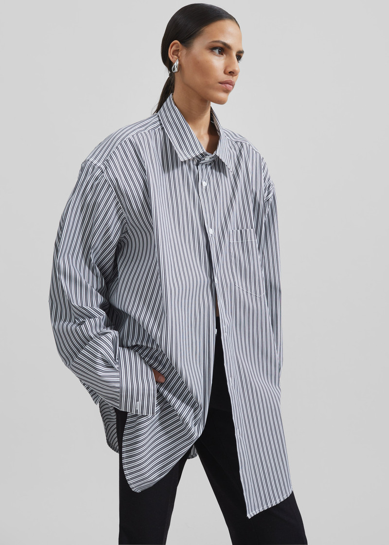 Cyrus Button Up Shirt - Black/White Stripe 12