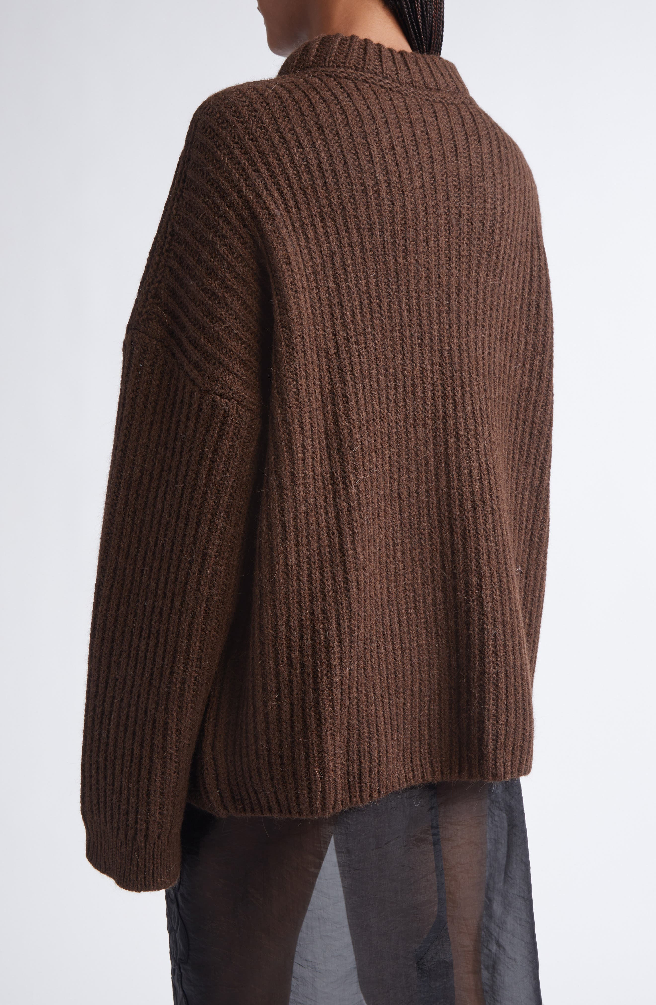 Cecilie Bahnsen Belinda Mixed Stitch Wool & Alpaca Sweater in Brown at Nordstrom - 3