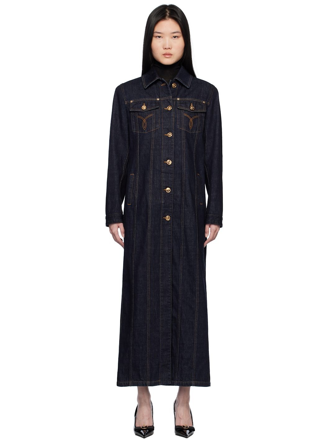 Blue Long Denim Coat - 1