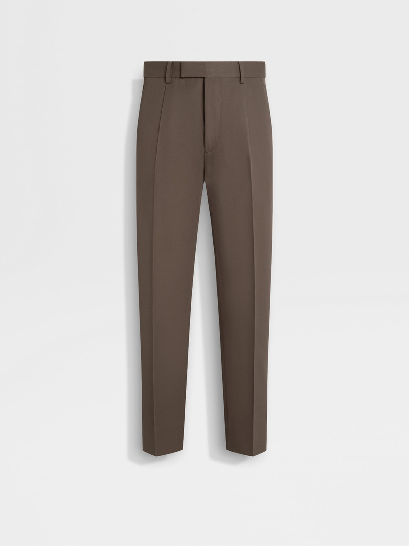 DARK TAUPE COTTON AND WOOL PANTS 1