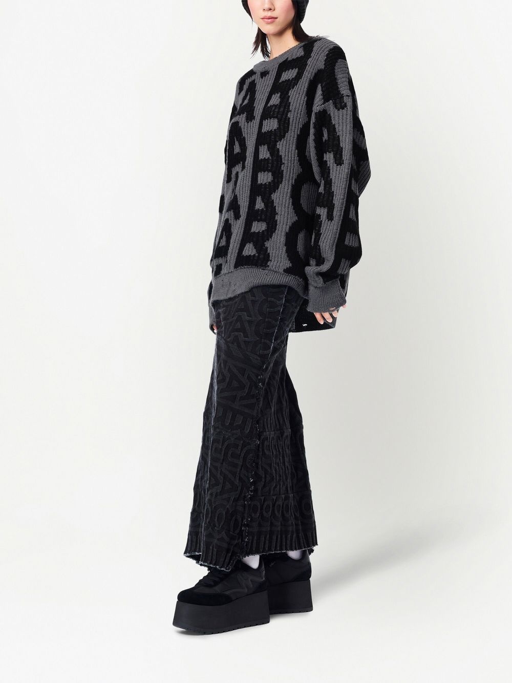 distressed monogram-pattern jumper - 3