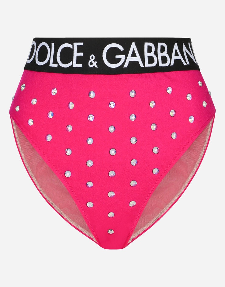 Spandex high-waisted briefs with rhinestones and branded elastic - 1