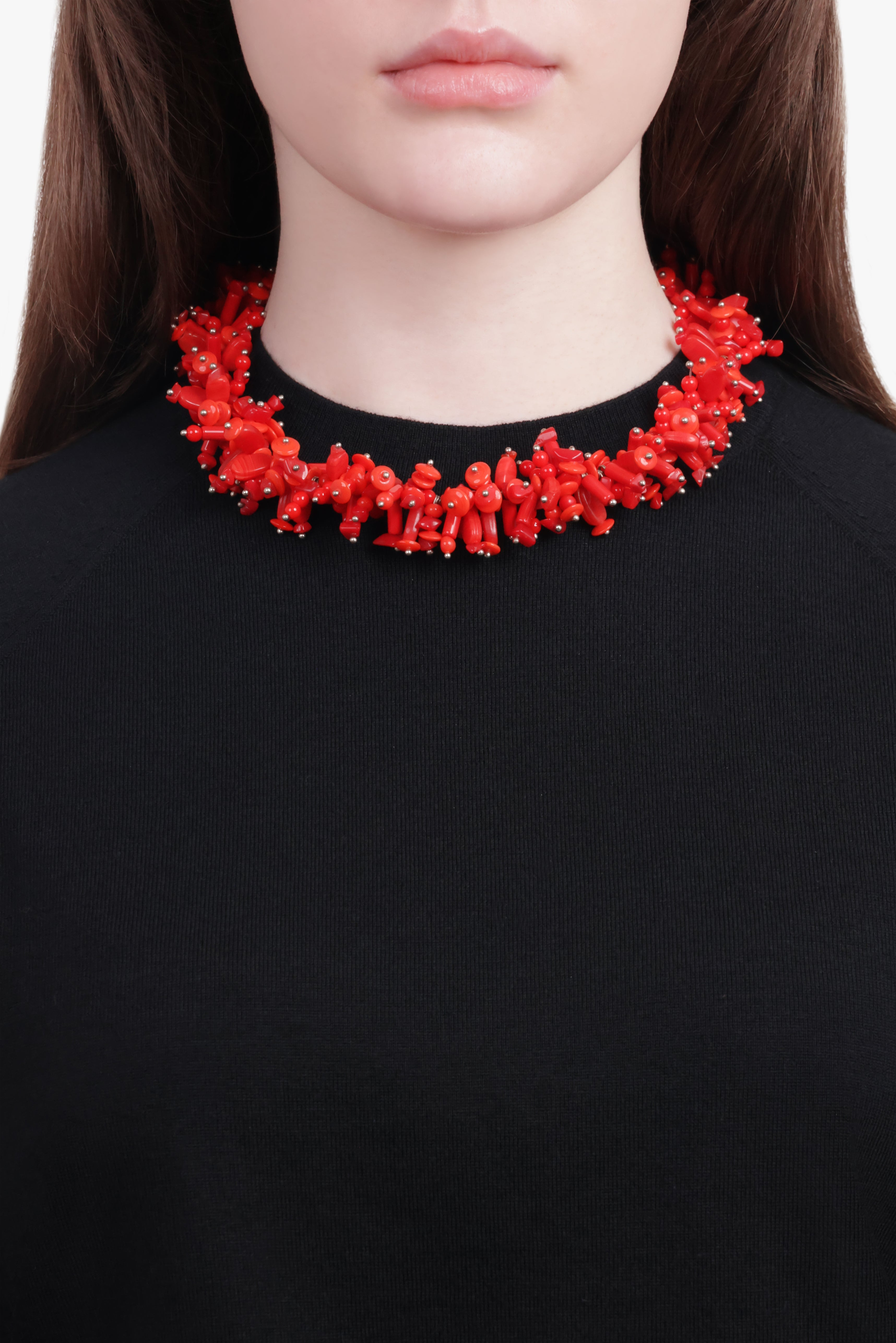 EMBROIDERED CHUNKY DETAIL NECKLACE | RED/SILVER - 3