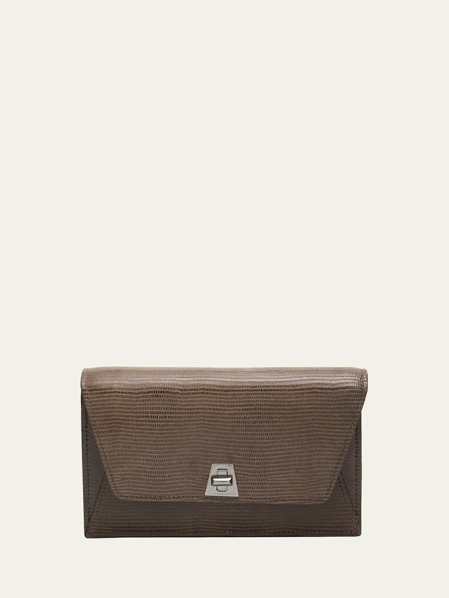 Anouk Lizard-Print Clutch Bag w/ Chain - 1