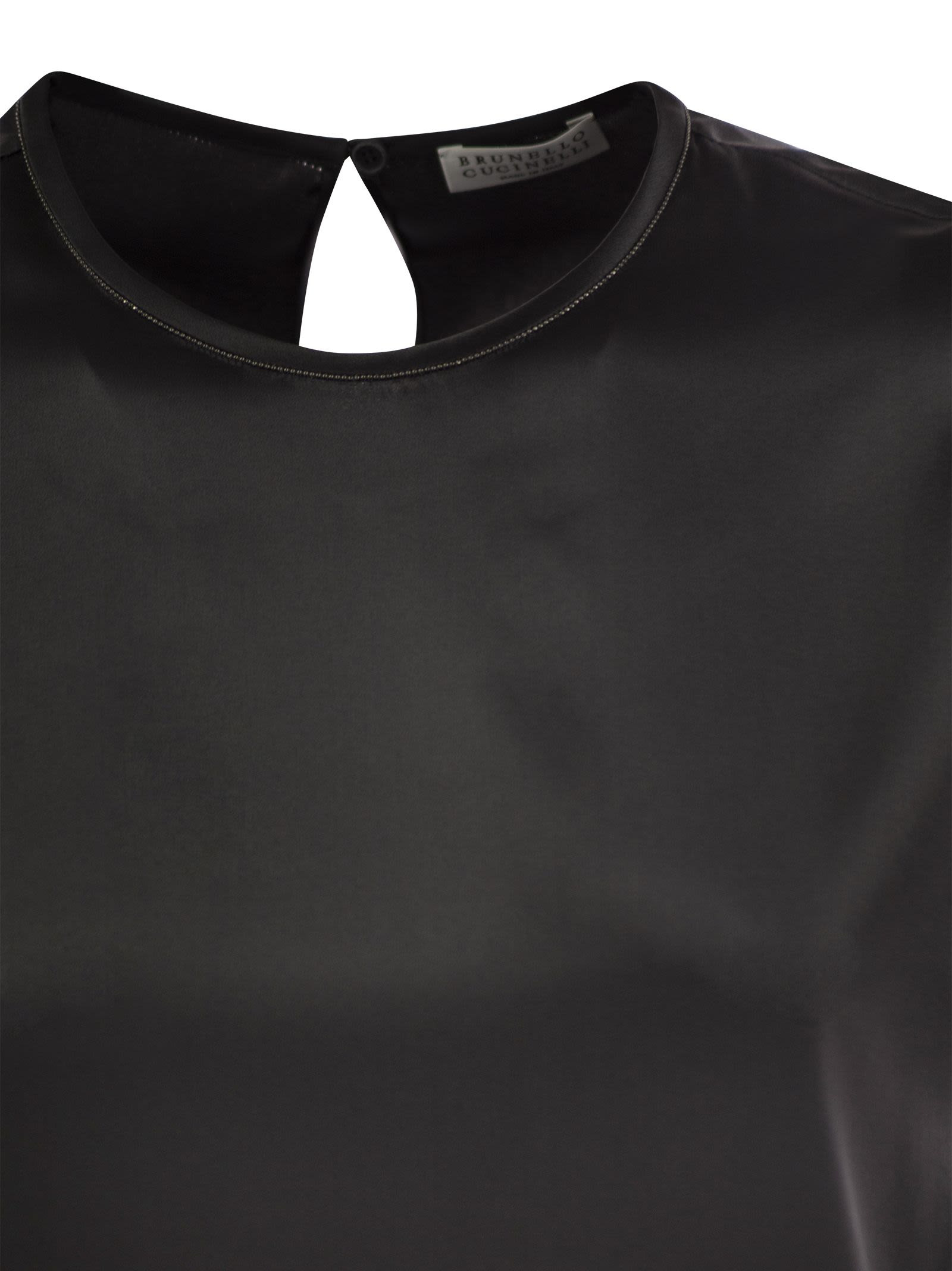 Brunello Cucinelli Women Stretch Silk Satin T-Shirt With Necklace - 4