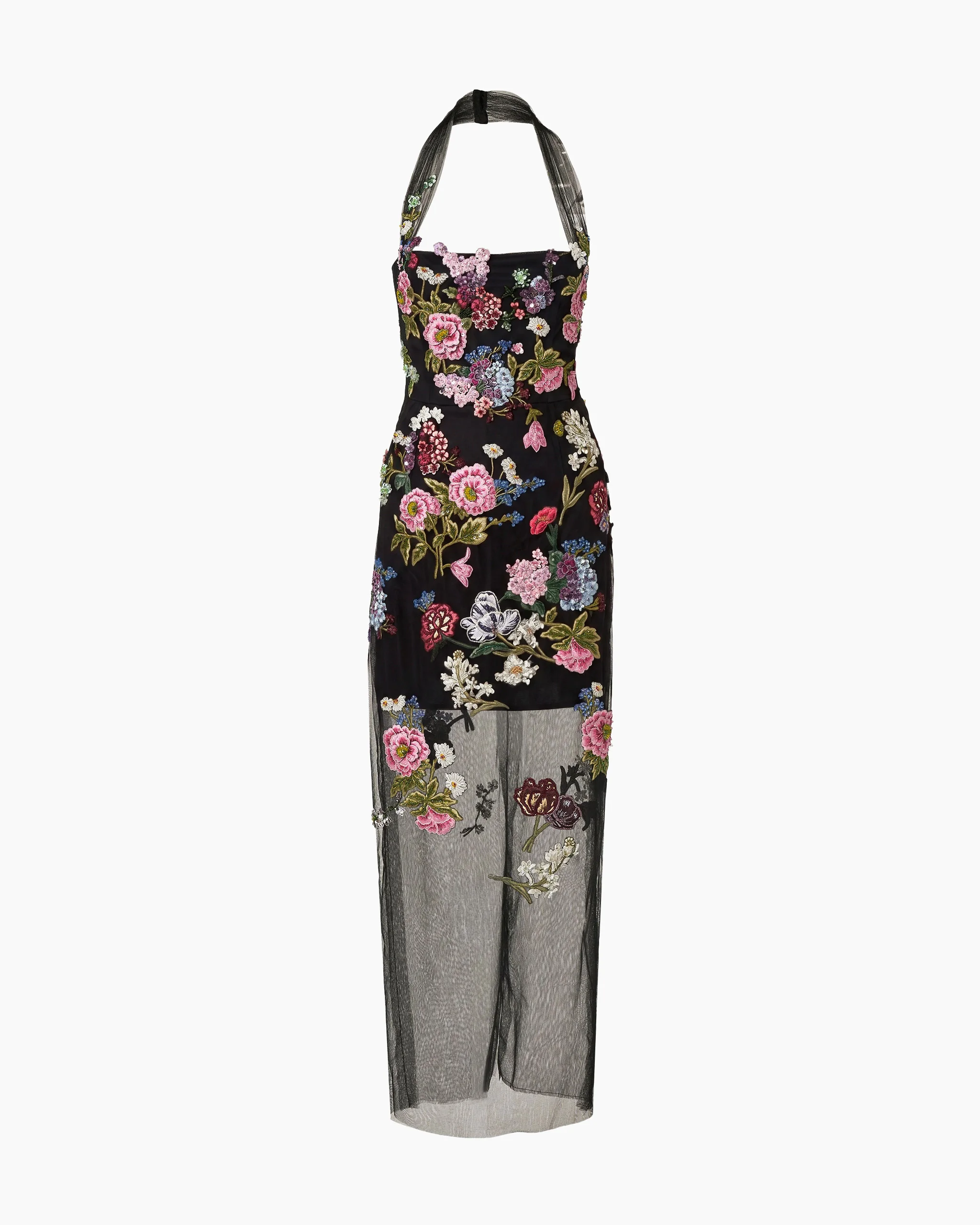 Column Gown with Floral Embroidery - 1