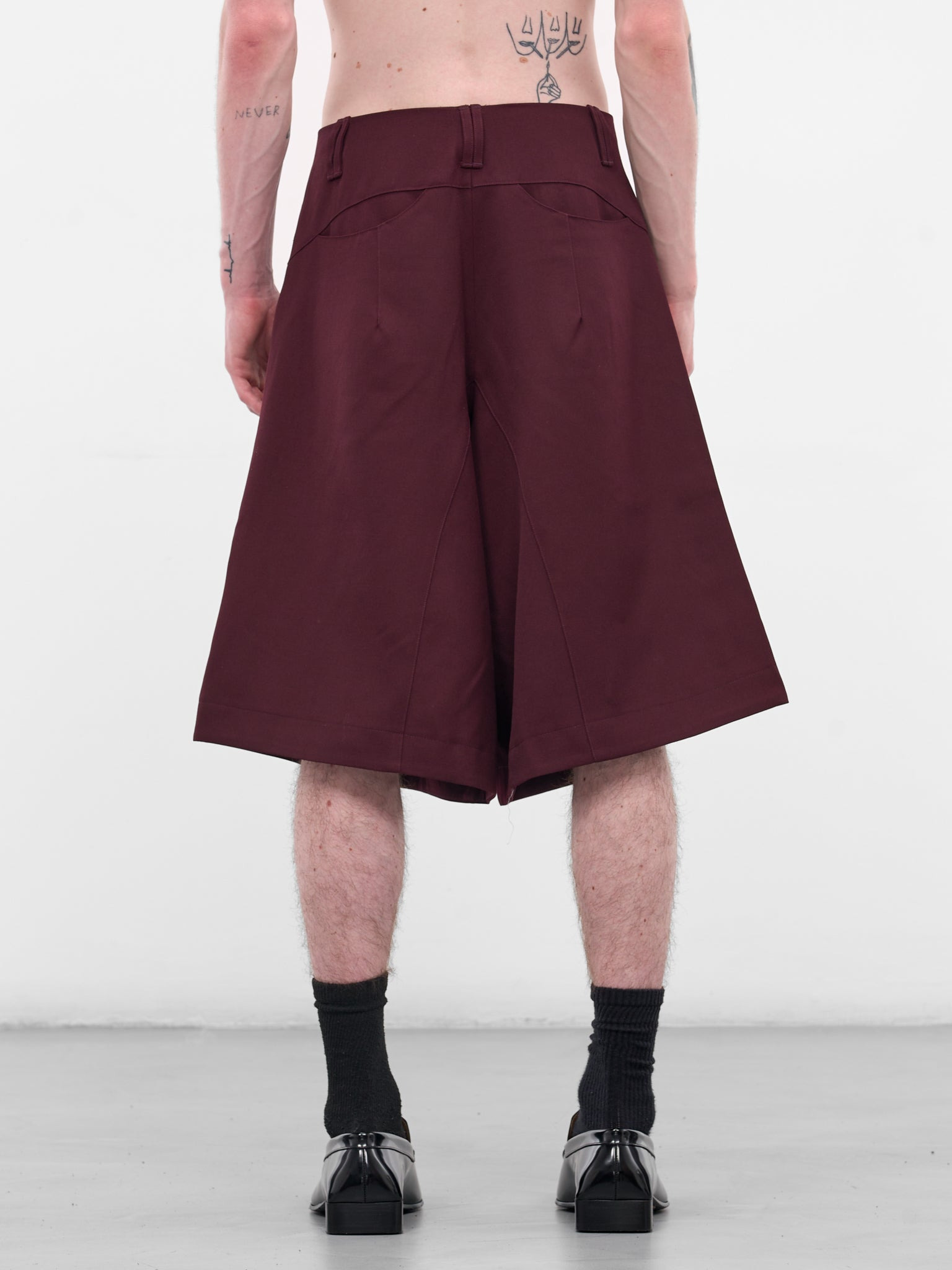 Burgundy Wool Baggy Shorts - 3