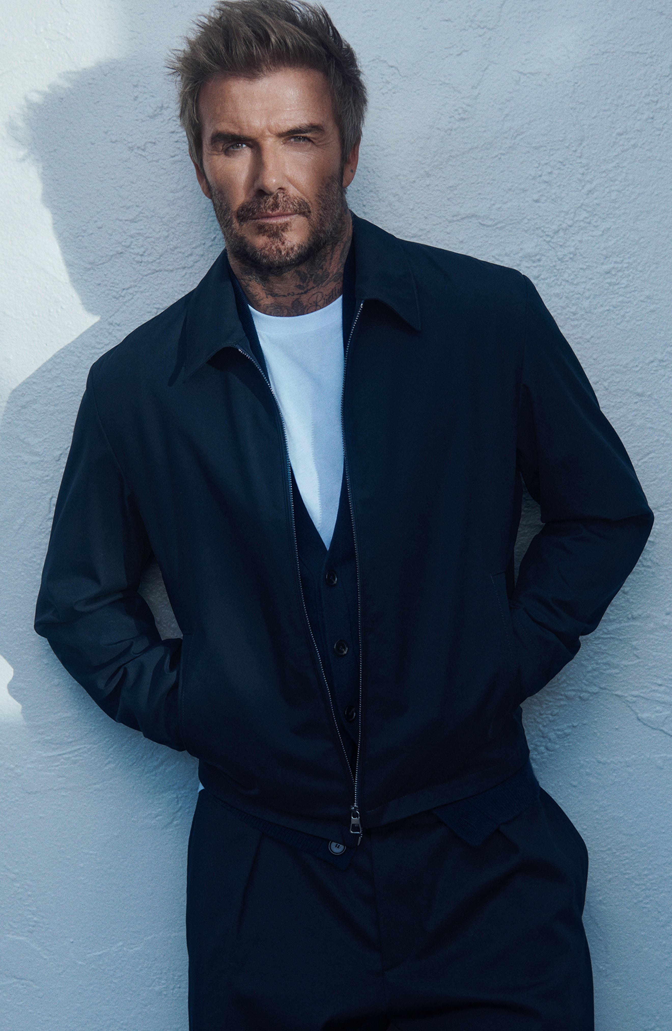 BOSS x BECKHAM Cotton Blend Zip Jacket in Dark Blue at Nordstrom - 2