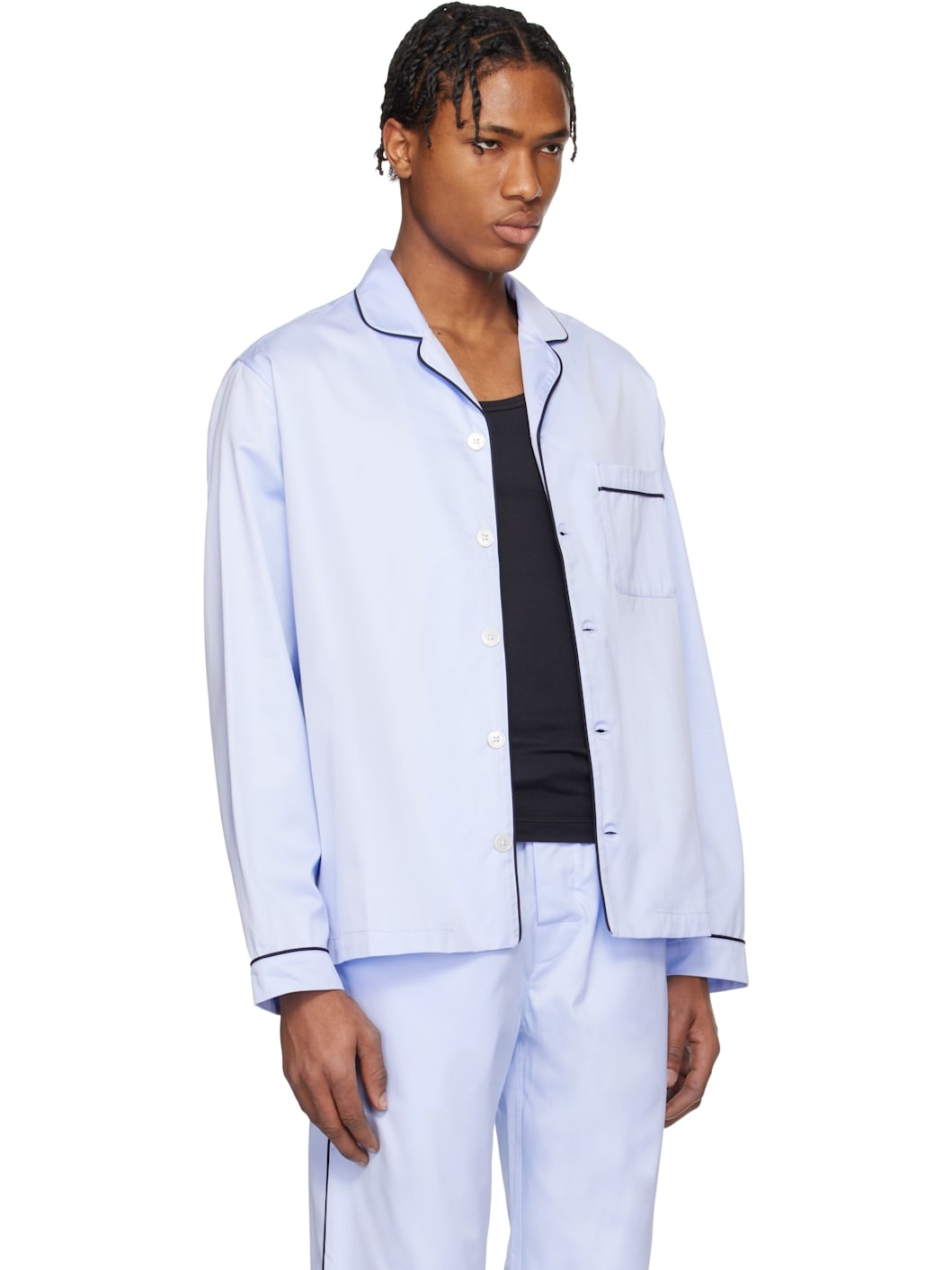 Blue Sateen Long-Sleeved Pyjama Shirt - 2