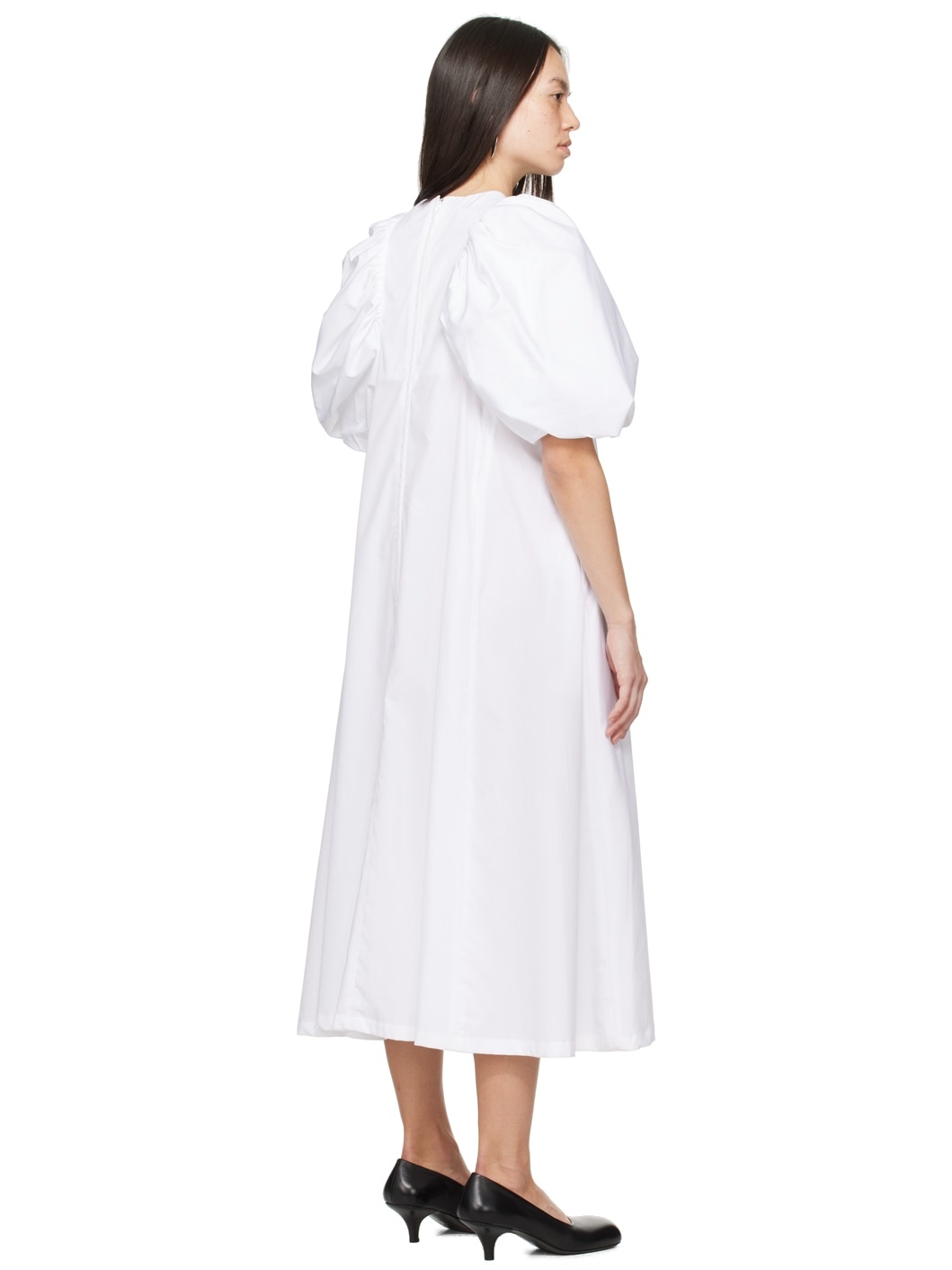 White Puff Sleeve Midi Dress - 3