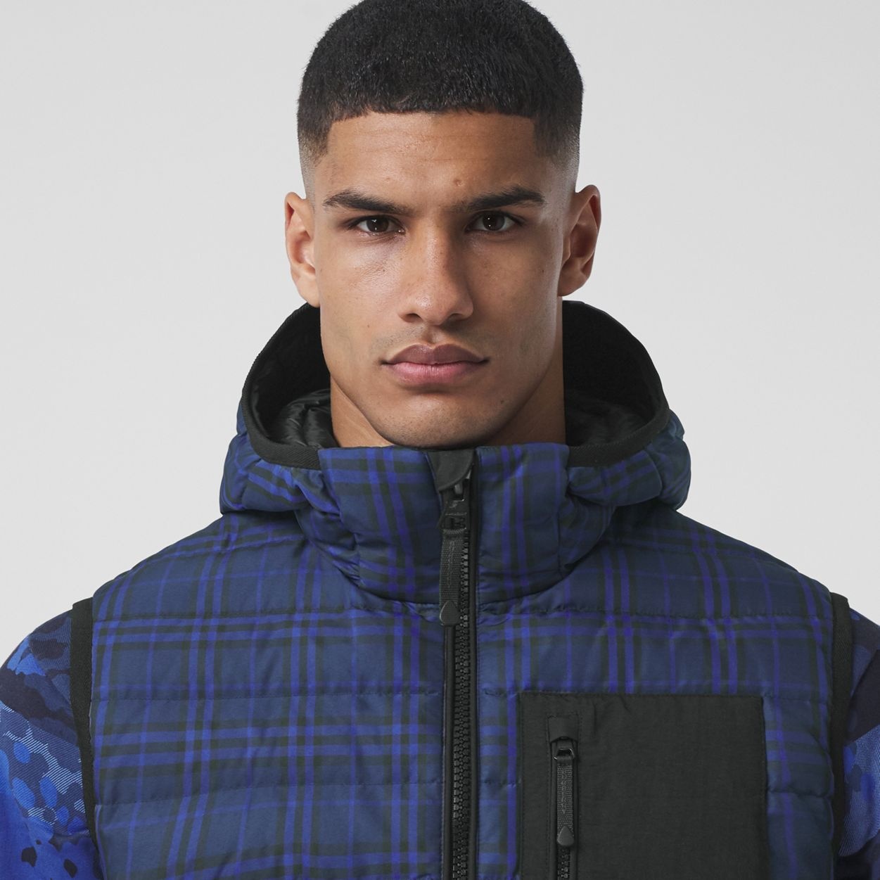 Check Nylon Hooded Puffer Gilet - 3