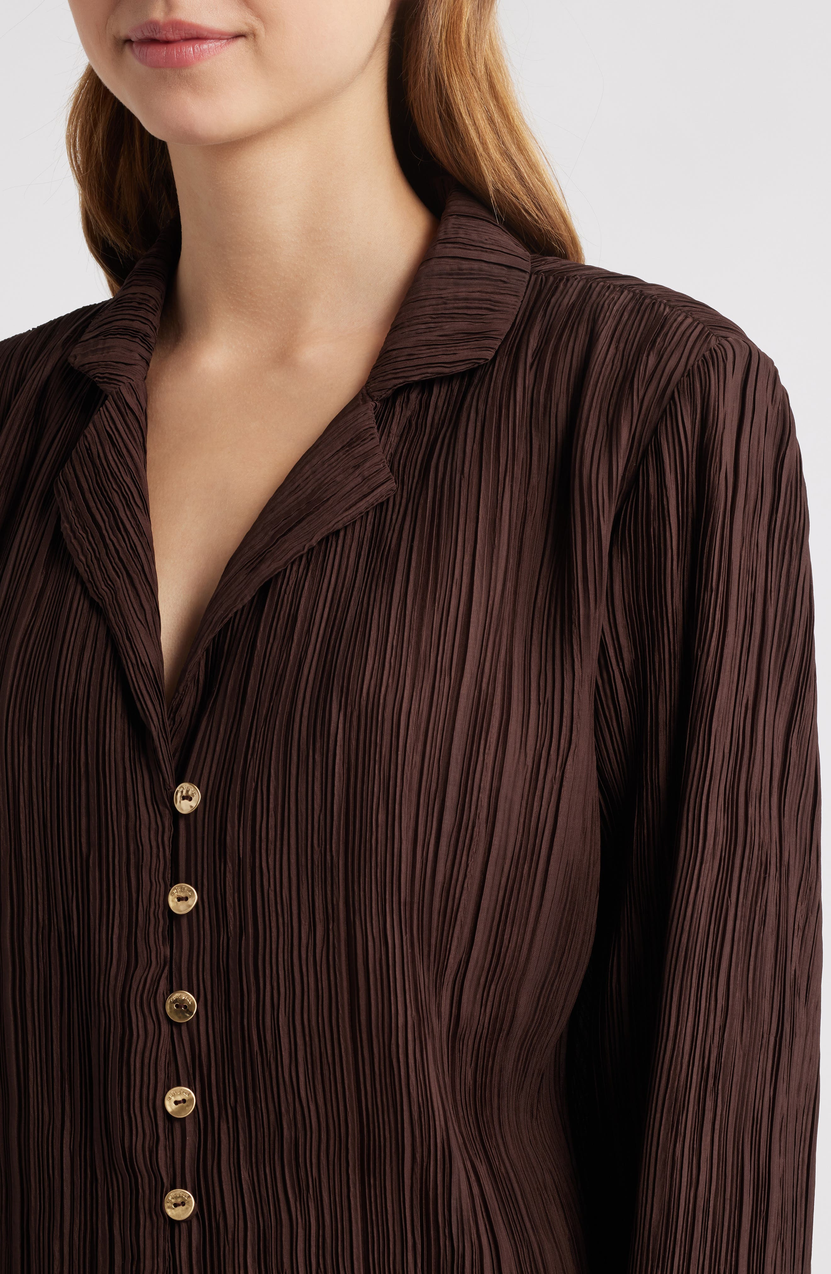 Cult Gaia Alyona Plissé Shirt in Java at Nordstrom - 4