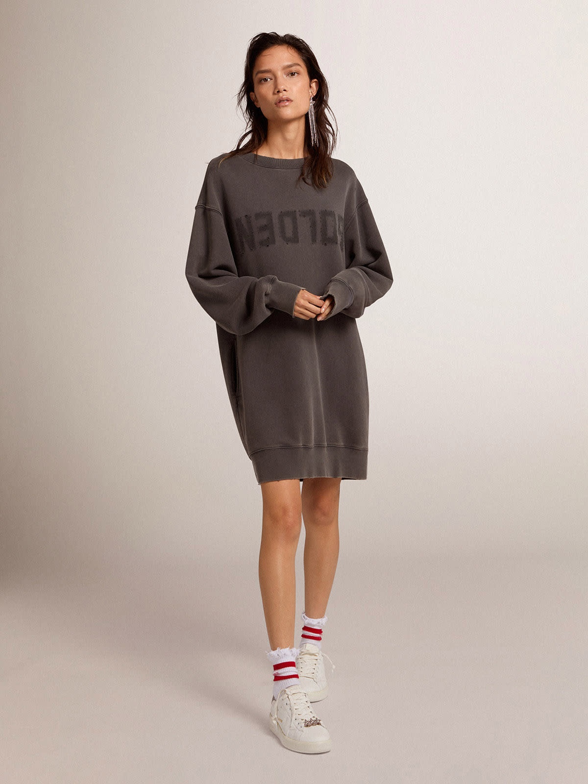 Women's sweatshirt dress with gray logo - 3