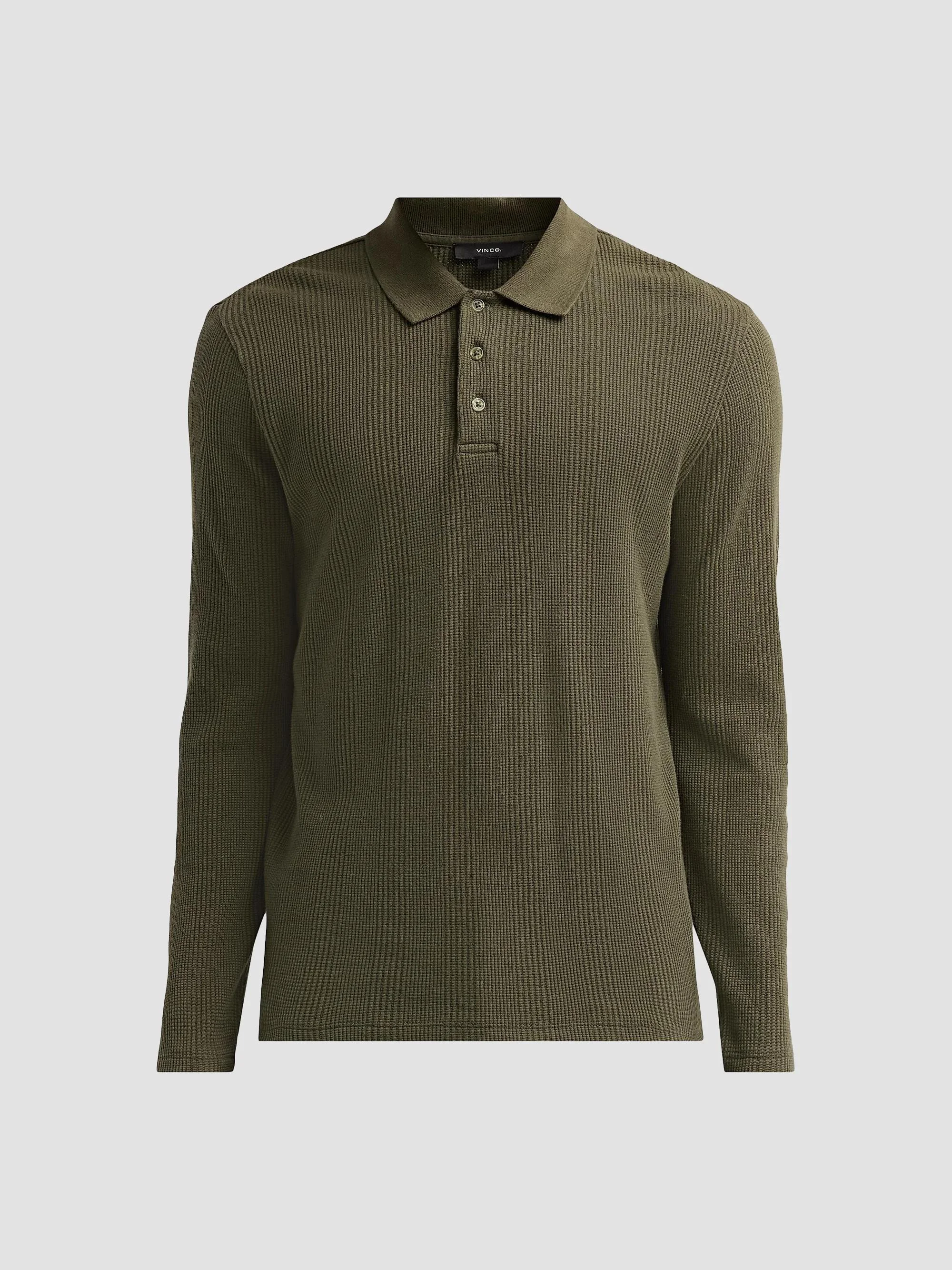 Men's Variegated Textured Long-Sleeve Polo Shirt - Night Leaf - 1