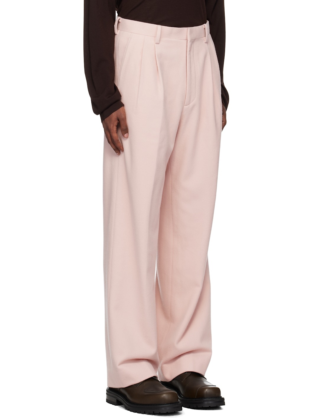 Pink Brushed Super Fine Wool Flannel Trousers - 2