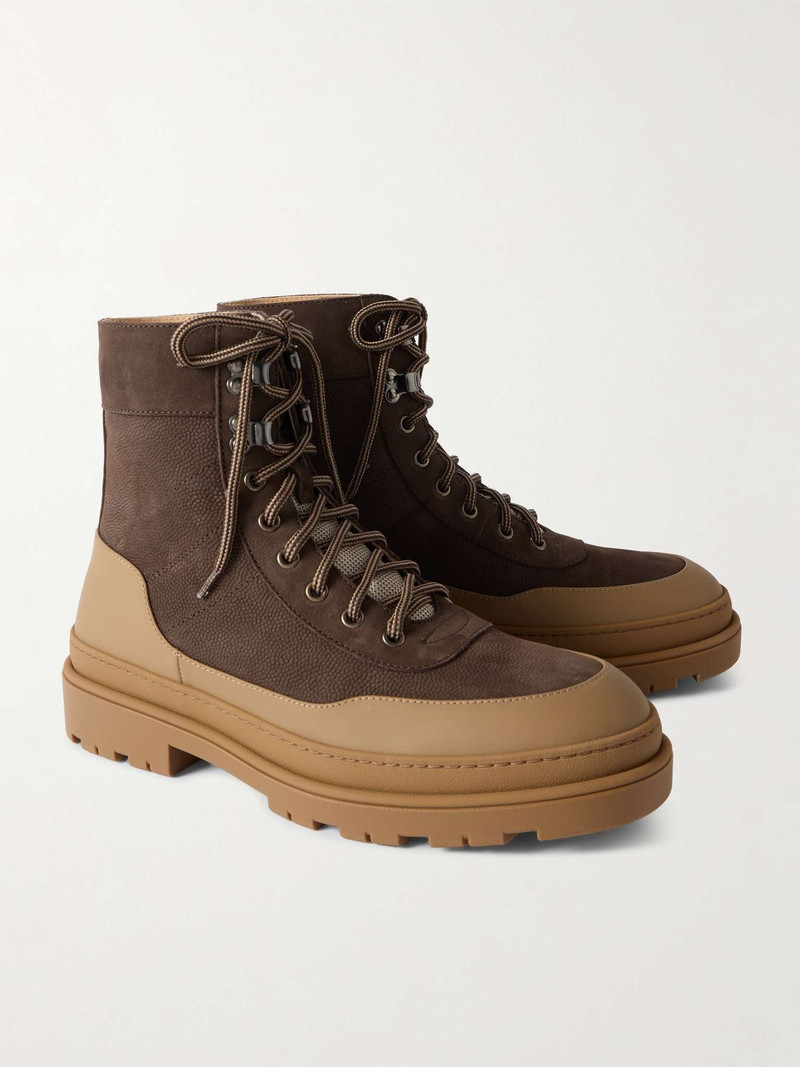 Rubber and Leather-Trimmed Pebble-Grain Nubuck and Mesh Hiking Boots 4