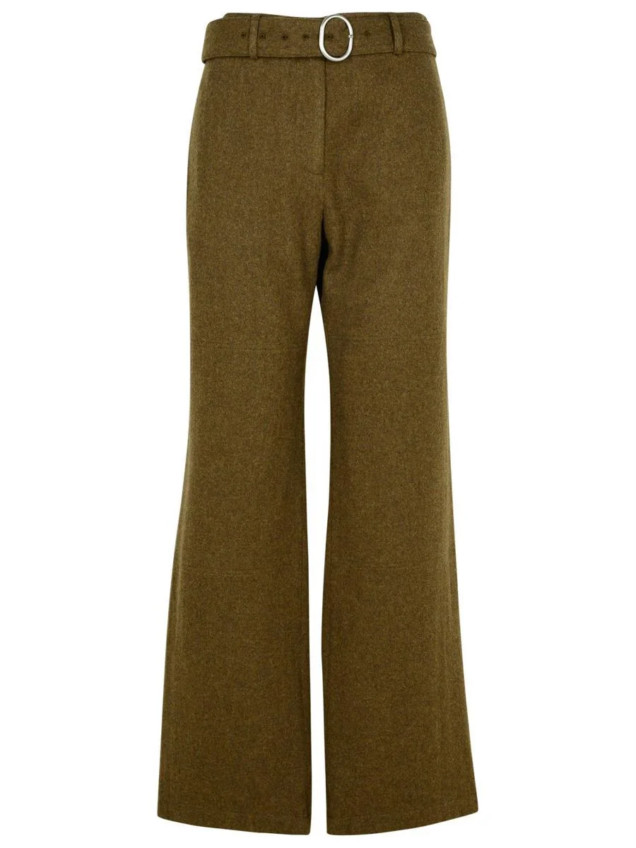 Jil Sander Green Wool Flannel Pants - 1