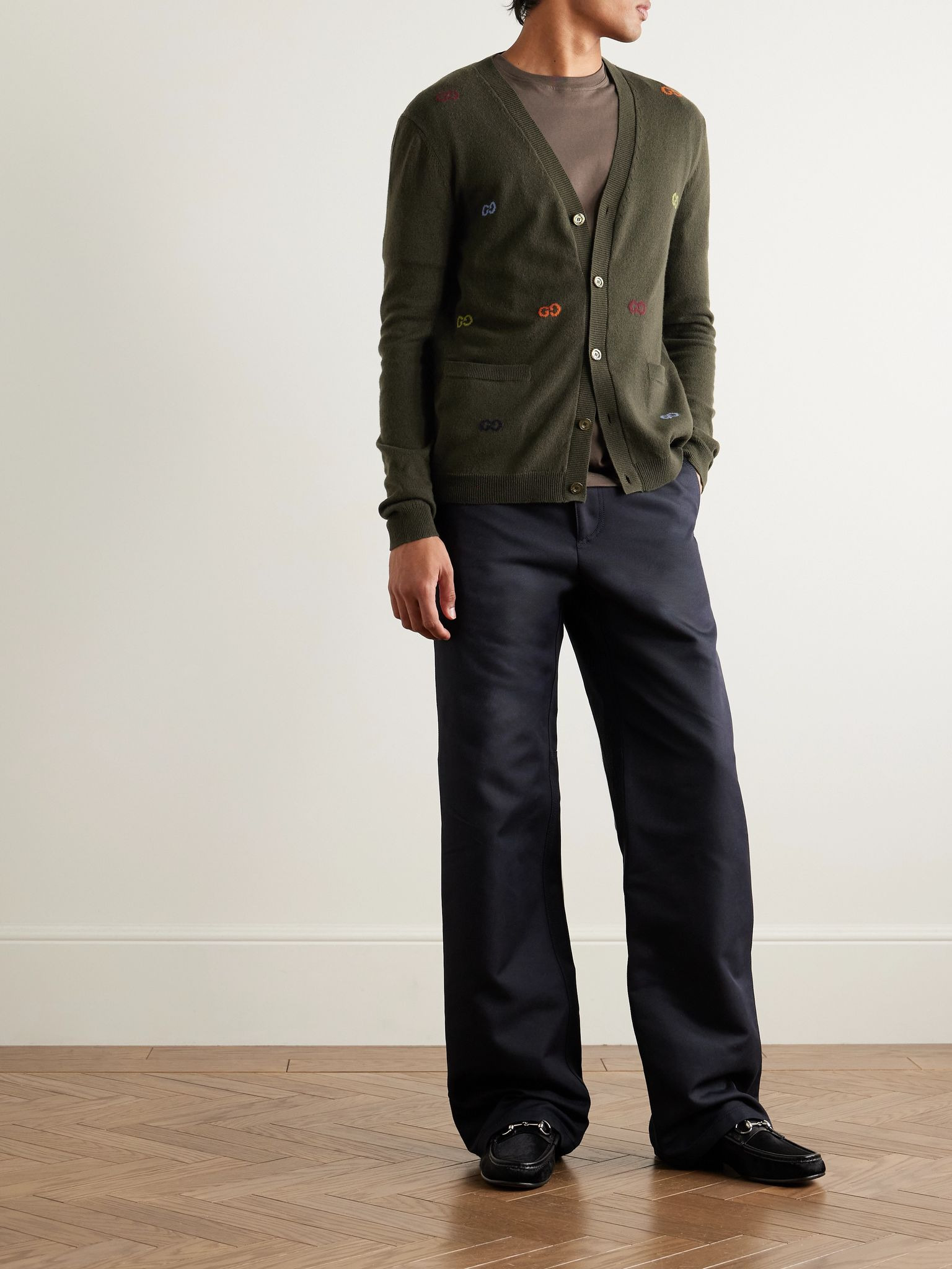 Logo-Jacquard Cashmere Cardigan Forest green - 2