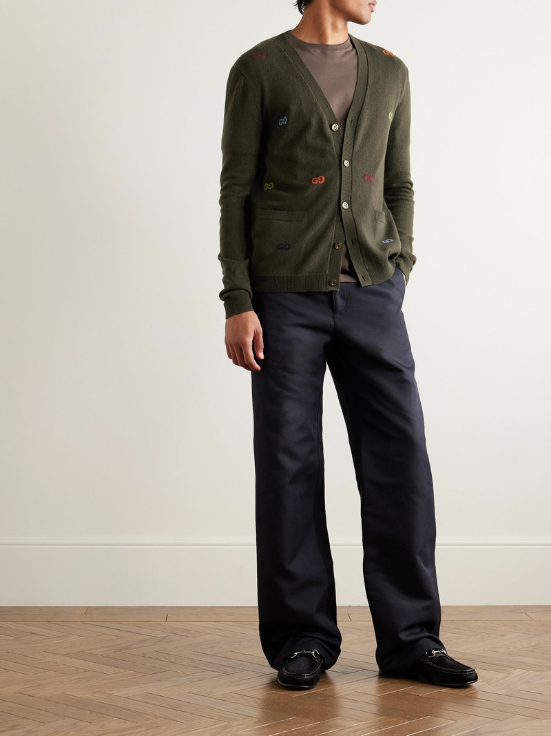 GUCCI Logo-Jacquard Cashmere Cardigan Forest green outlook