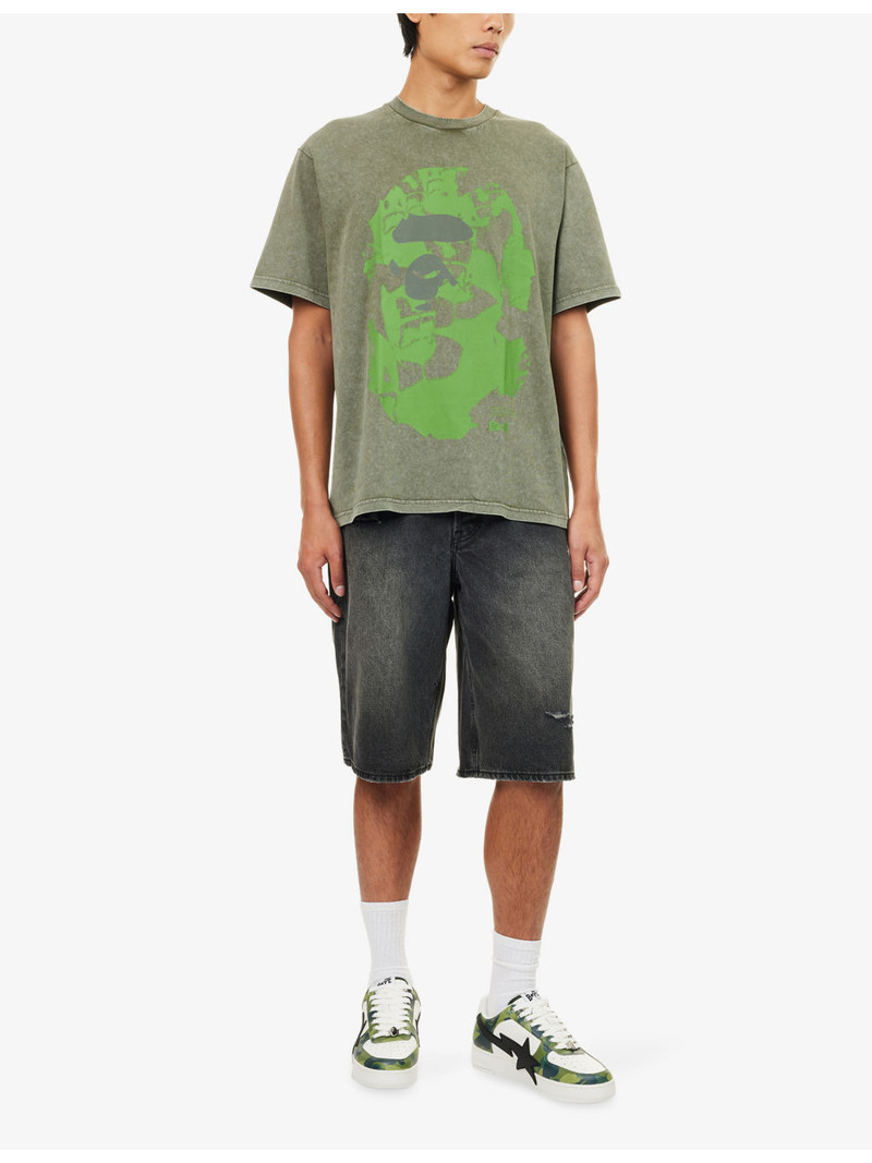 A BATHING APE® Sta Embroidered Distressed Denim Shorts outlook