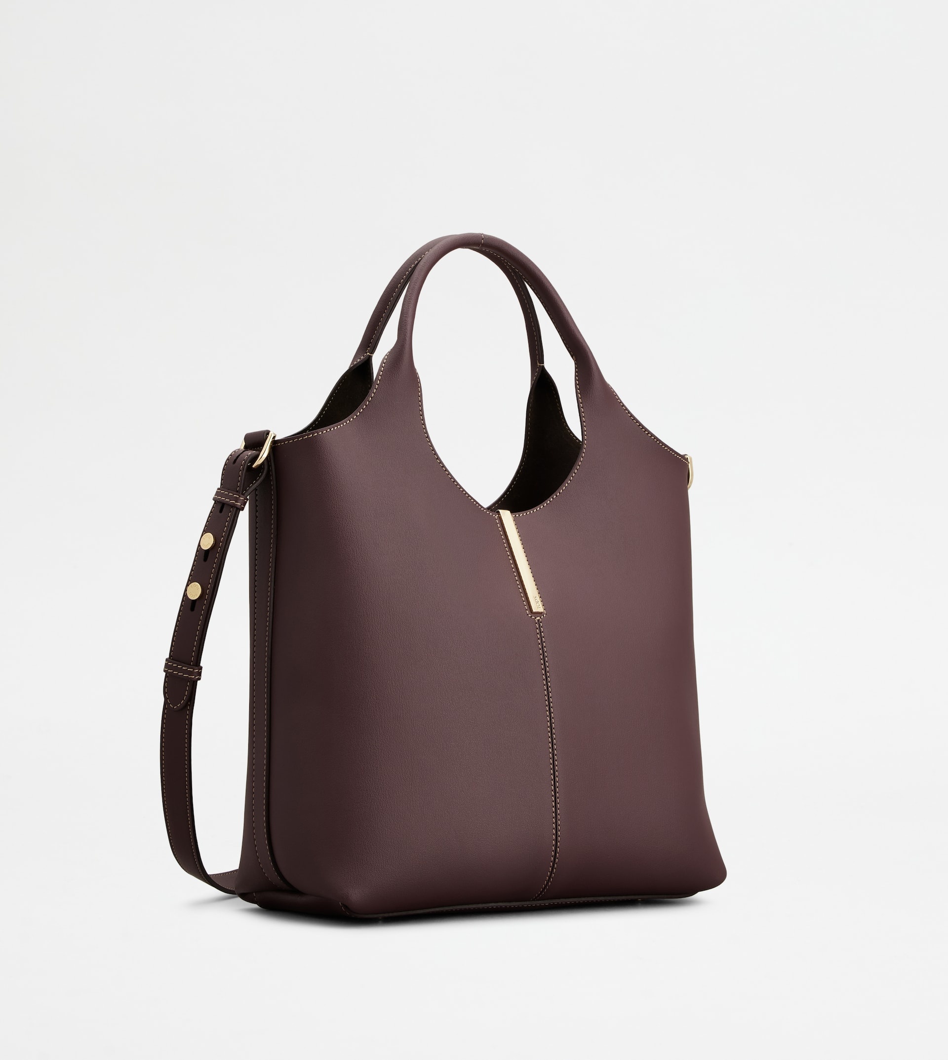 TOTE SHOPPING BAG IN LEATHER SMALL - BURGUNDY - 2