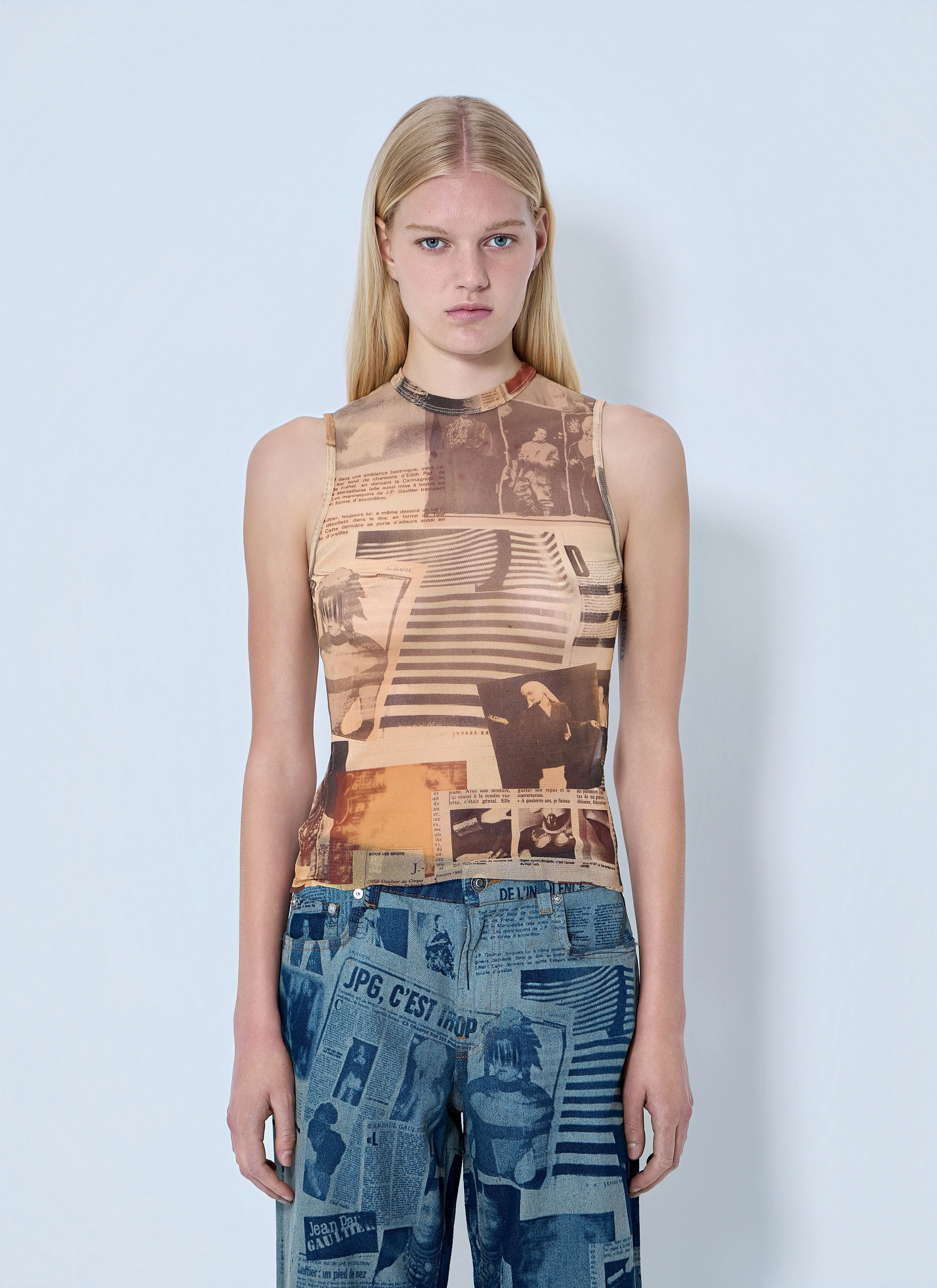 Jean Paul Gaultier Mesh Printed Journal Tank Top - 26/01-W-TO415