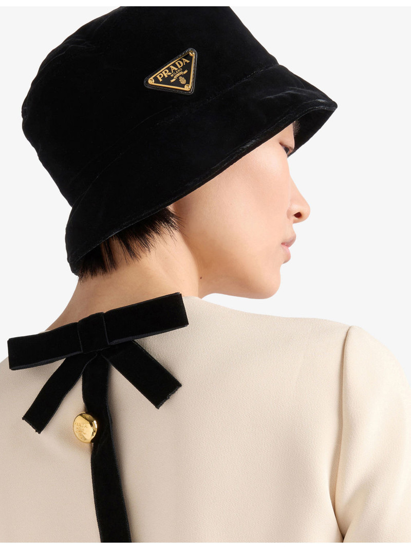 Prada Triangle-Logo Velvet Bucket Hat outlook