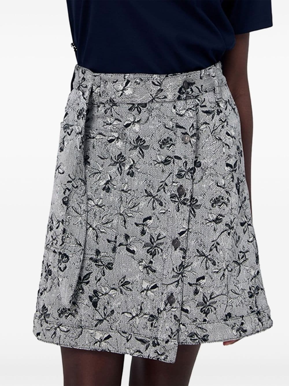 floral-jacquard denim skirt - 4