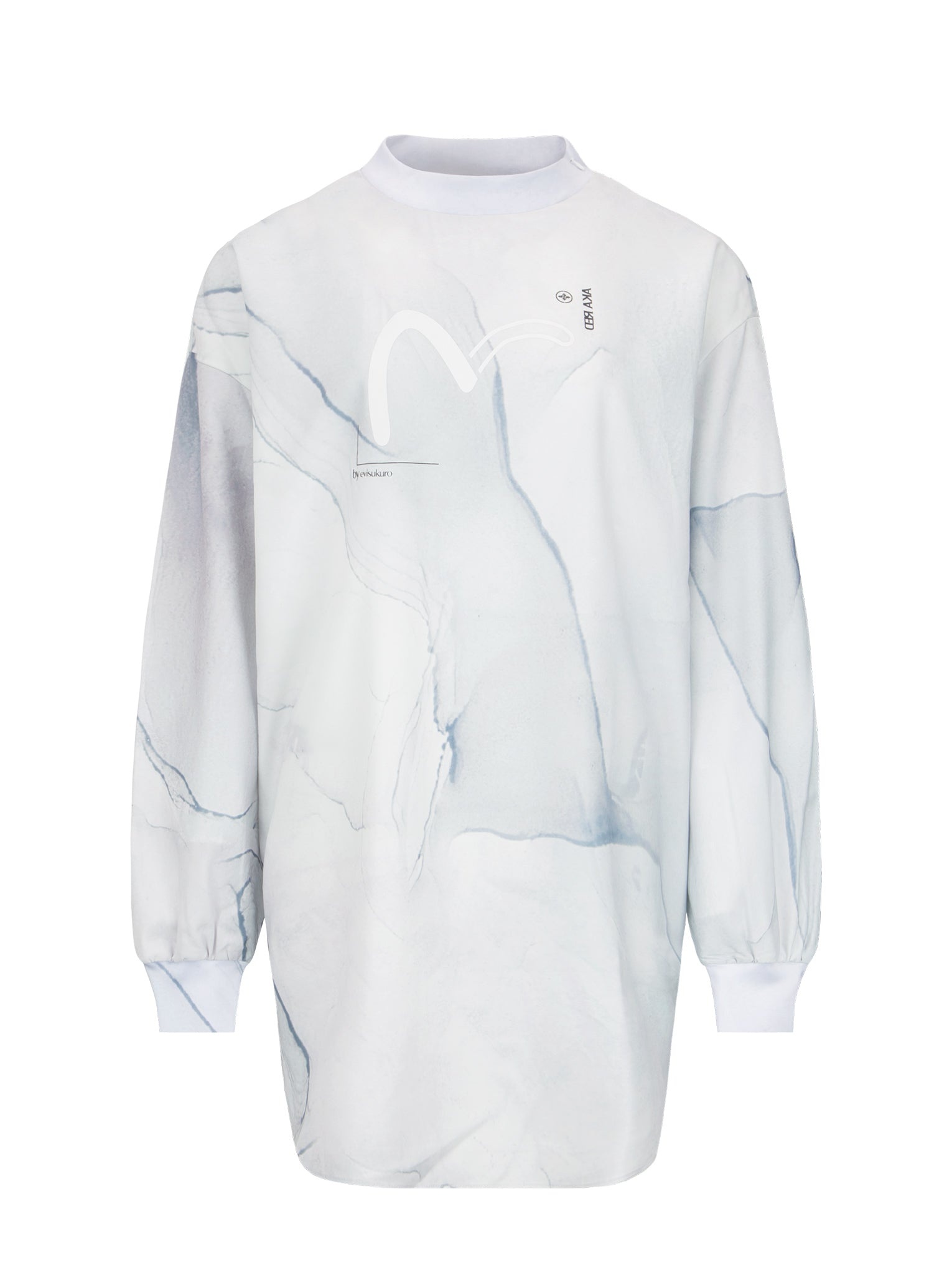 Mock Neck Marble-pattern Print Dress - 14