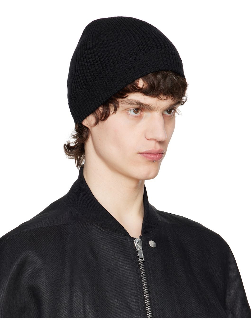 Black Hollywood Ribbed Beanie - 2