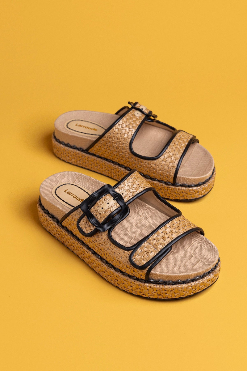 Maui Slide In Tapestry Natural Raffia and Black Trimming 6